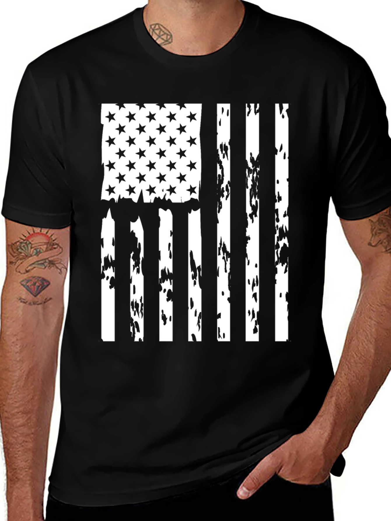 Variant 8 of Distressed American Flag Graphic Tee - Patriotic Black Shirt
