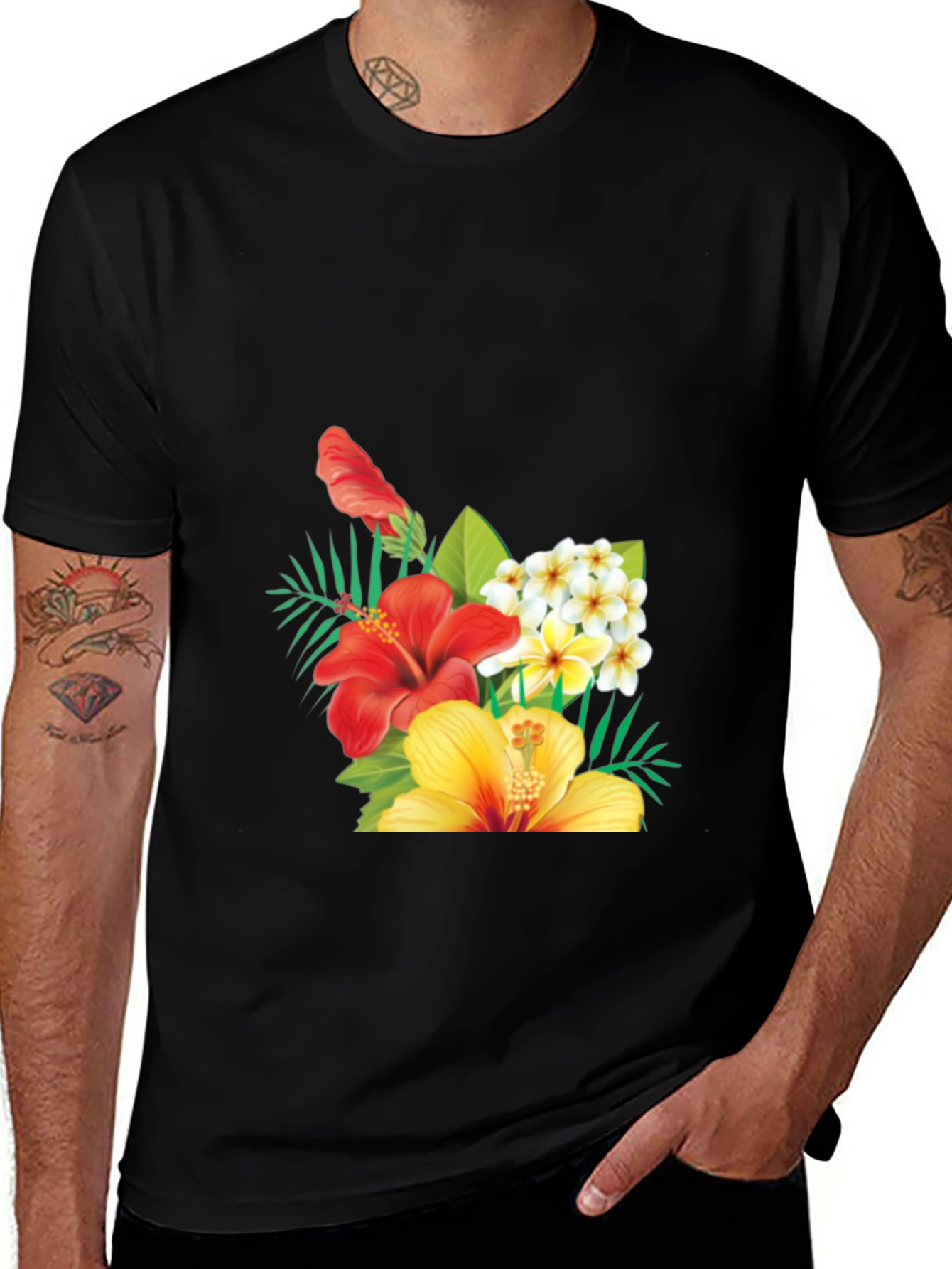 Variant 4 of Tropical Floral Men's Black T-Shirt