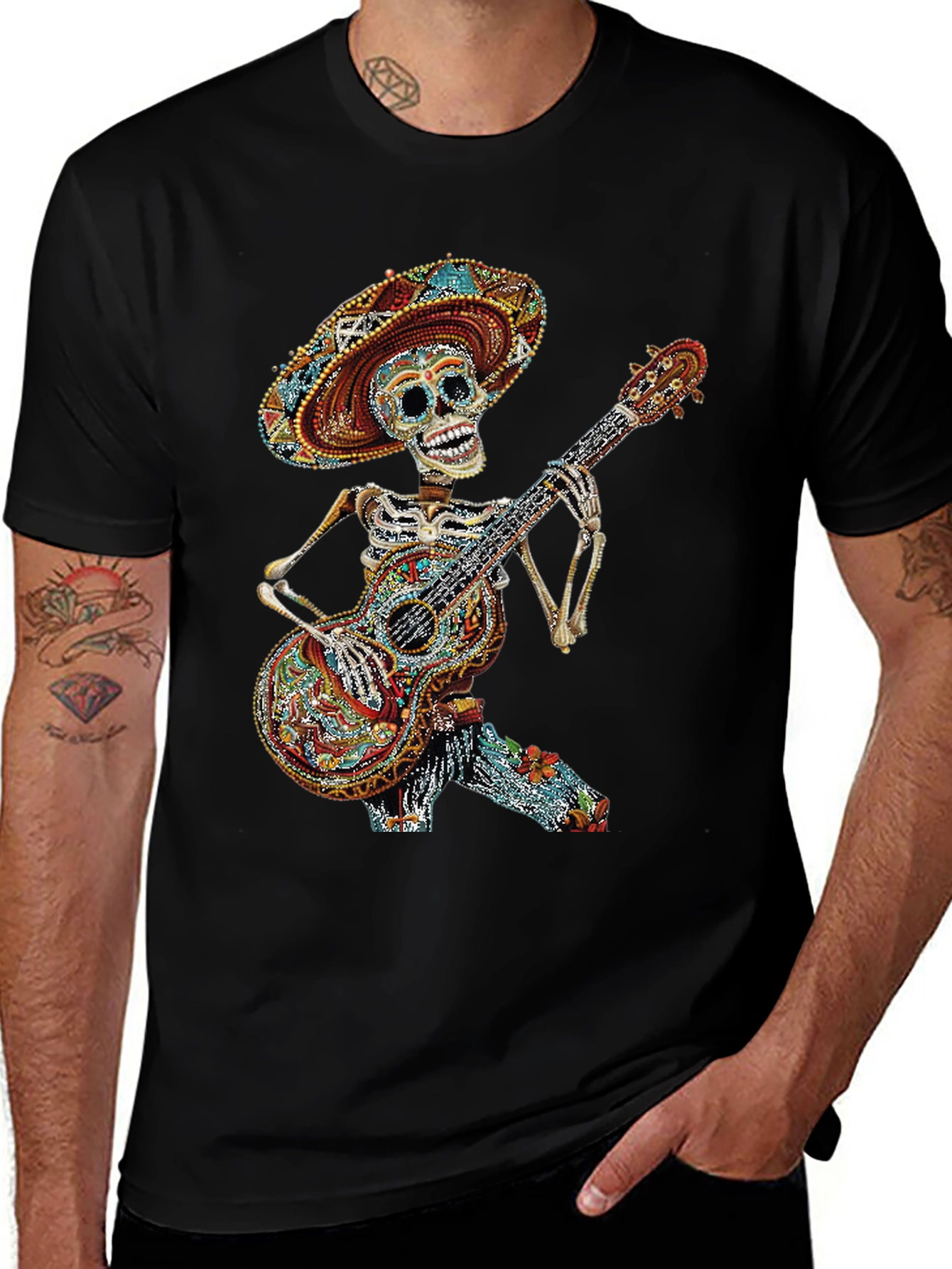 Variant 29 of Day of the Dead Skeleton Guitarist Graphic Tee