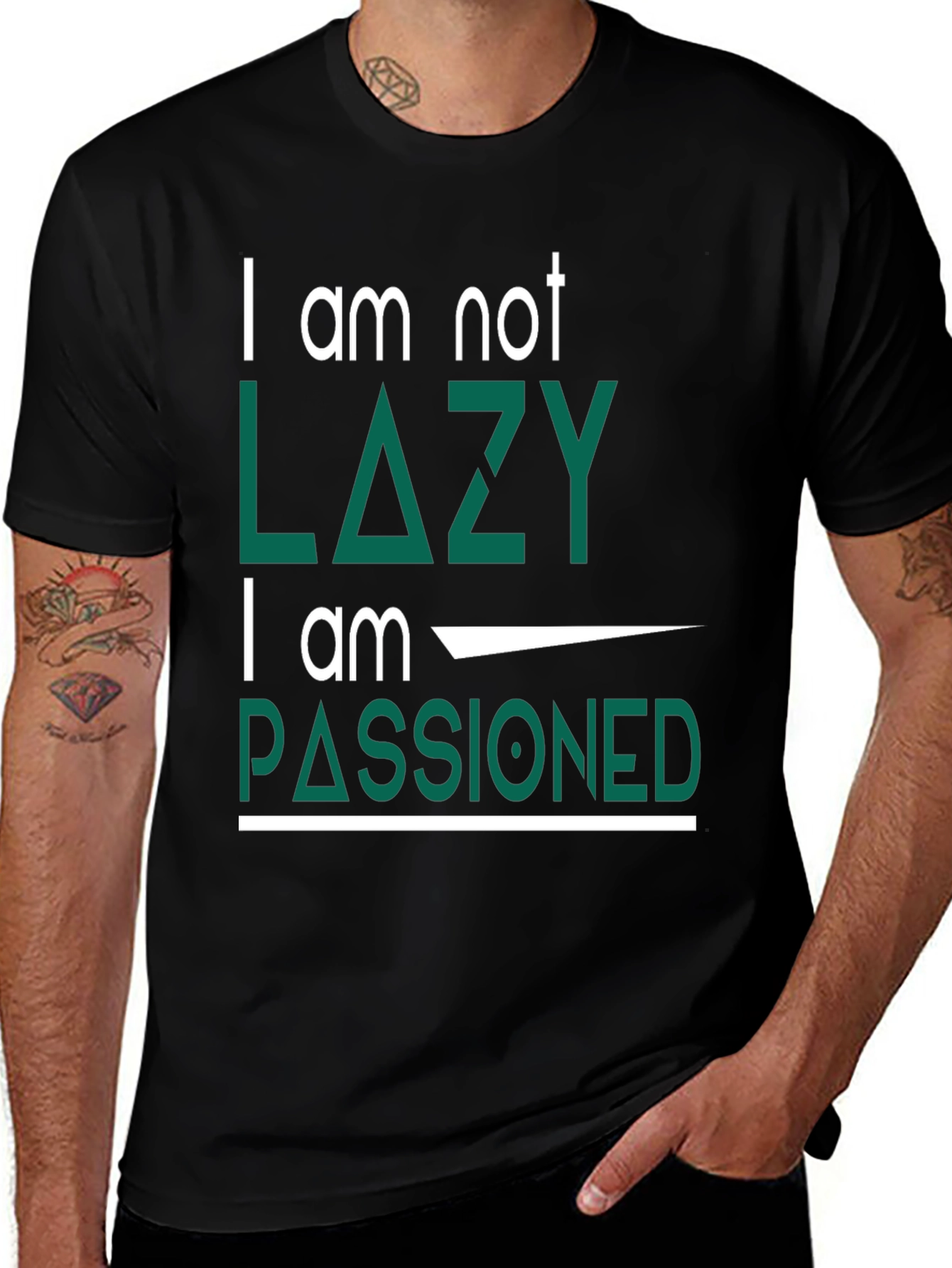 Variant 15 of Passioned Not Lazy Men's Black Graphic T-Shirt
