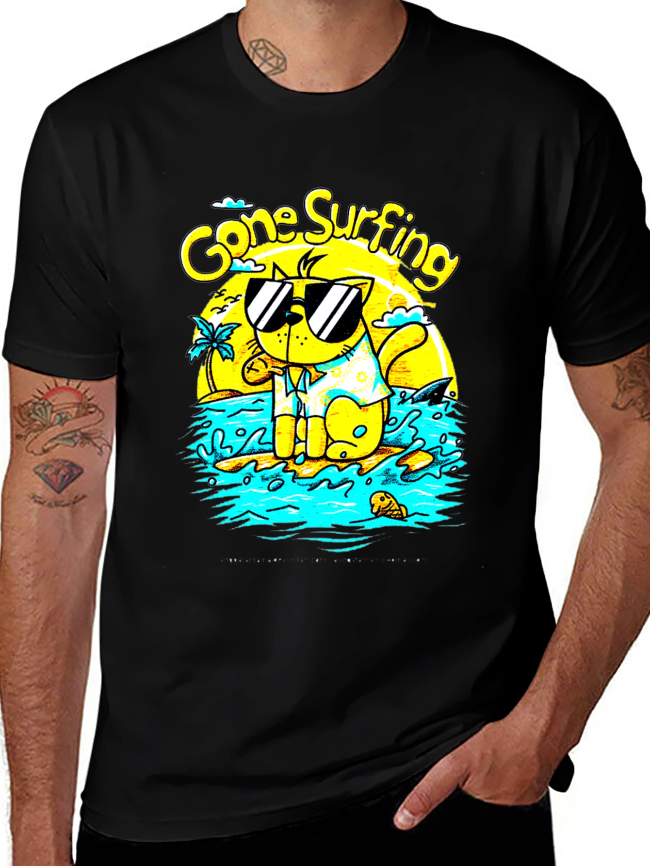 Variant 25 of Gone Surfing Cat Graphic T-Shirt - Black