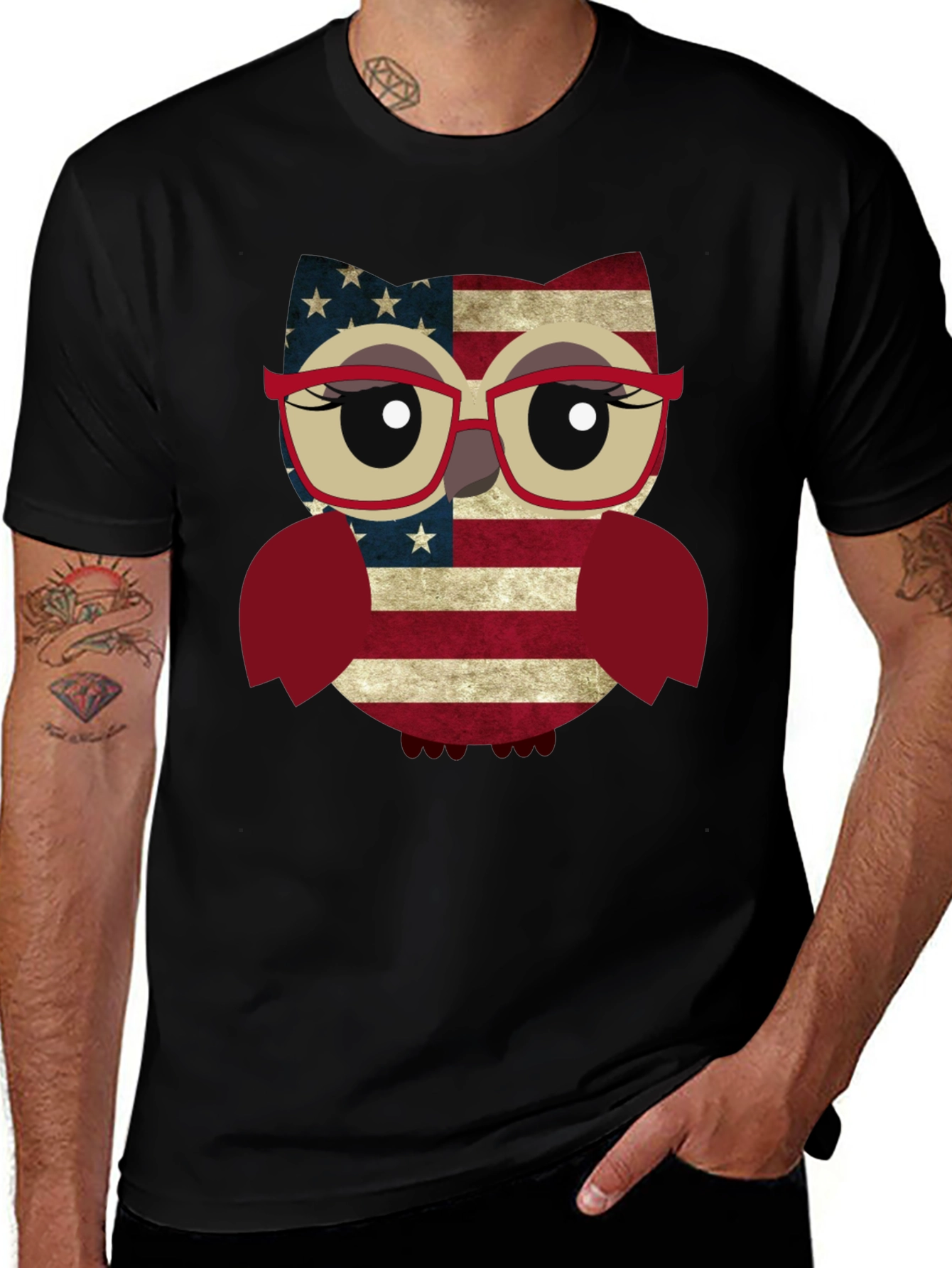 Variant 21 of Patriotic Owl Graphic T-Shirt - Black