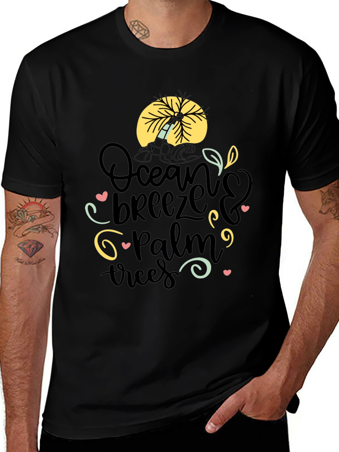Ocean Breeze Palm Trees Graphic Tee - Black