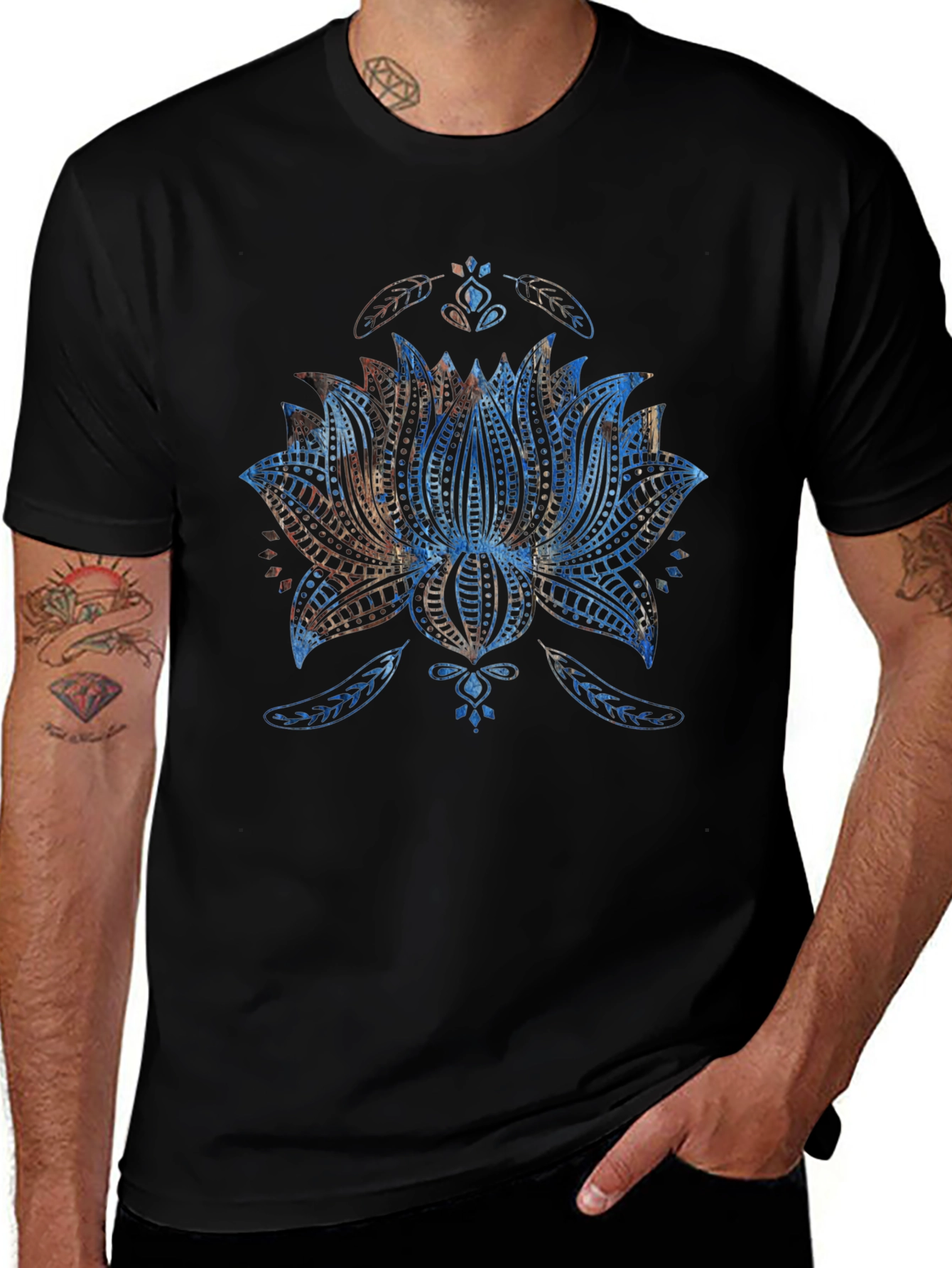 Variant 10 of Lotus Flower Graphic T-Shirt - Men's Black Tee