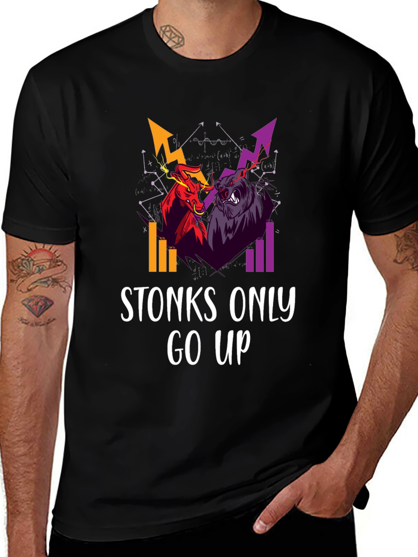 Stonks Only Go Up Bull Bear Graphic Tee