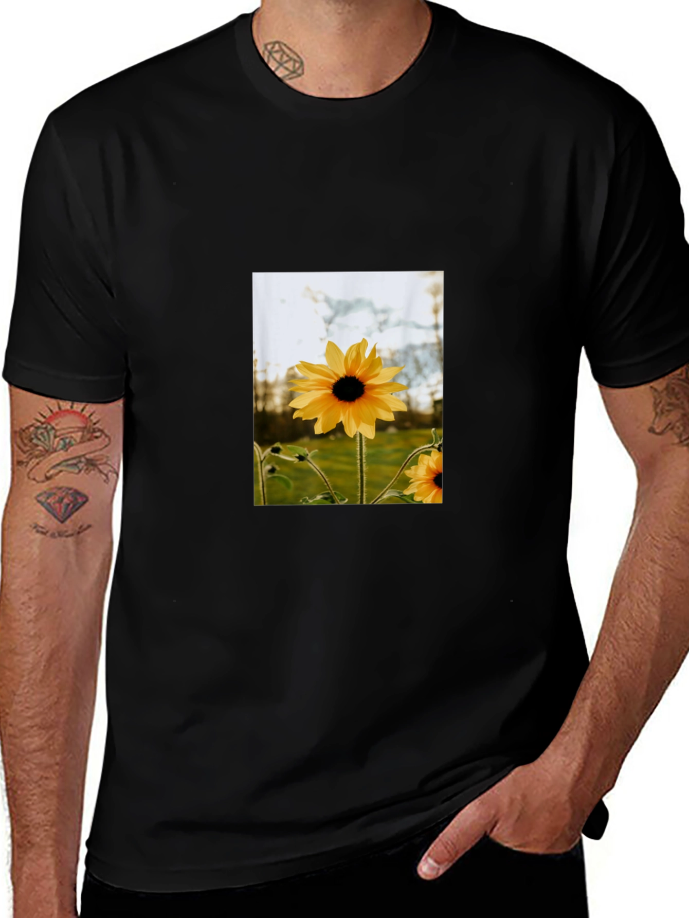 Variant 27 of Sunflower Graphic Tee - Stylish Black Cotton T-Shirt