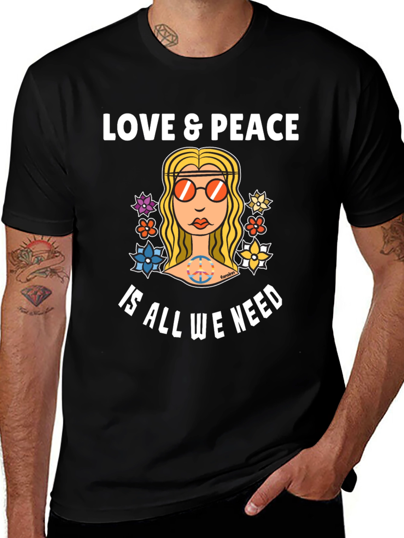 Variant 12 of Love & Peace Graphic Tee - Retro Hippie Style