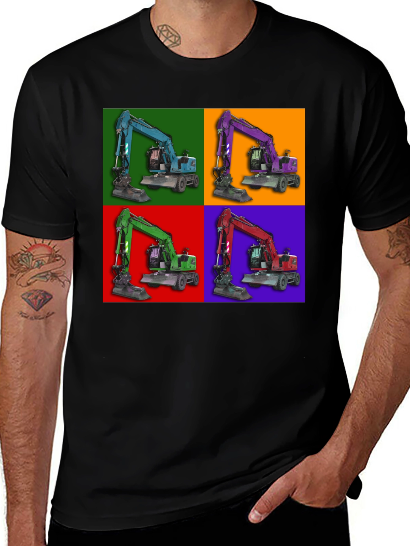 Excavator Pop Art Graphic T-Shirt