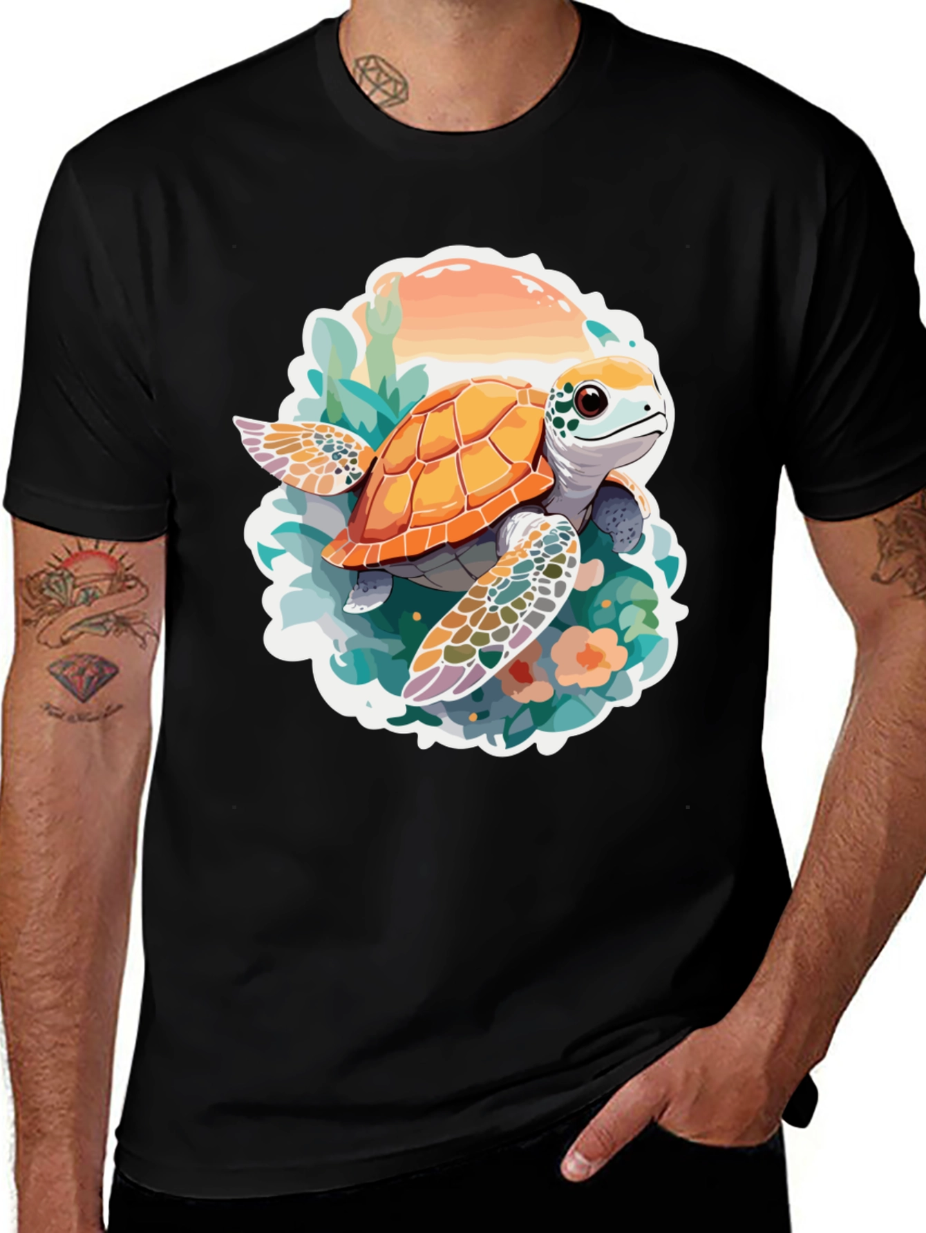 Variant 27 of Turtle Graphic Print Black T-Shirt