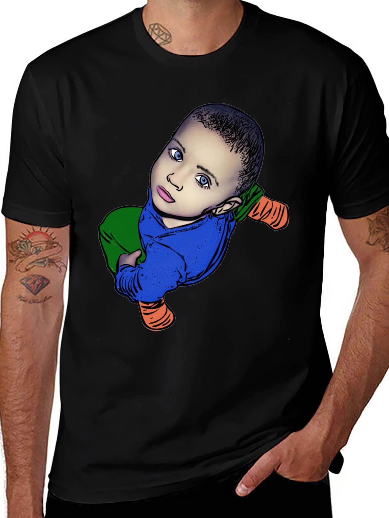 Variant 10 of Baby Cartoon Graphic Black T-Shirt