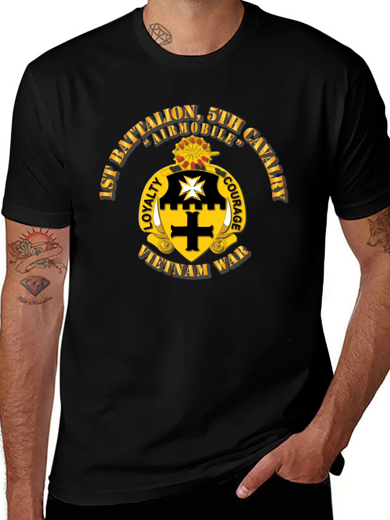 Black 1st Battalion, 5th Cavalry Vietnam War Black T-Shirt main image