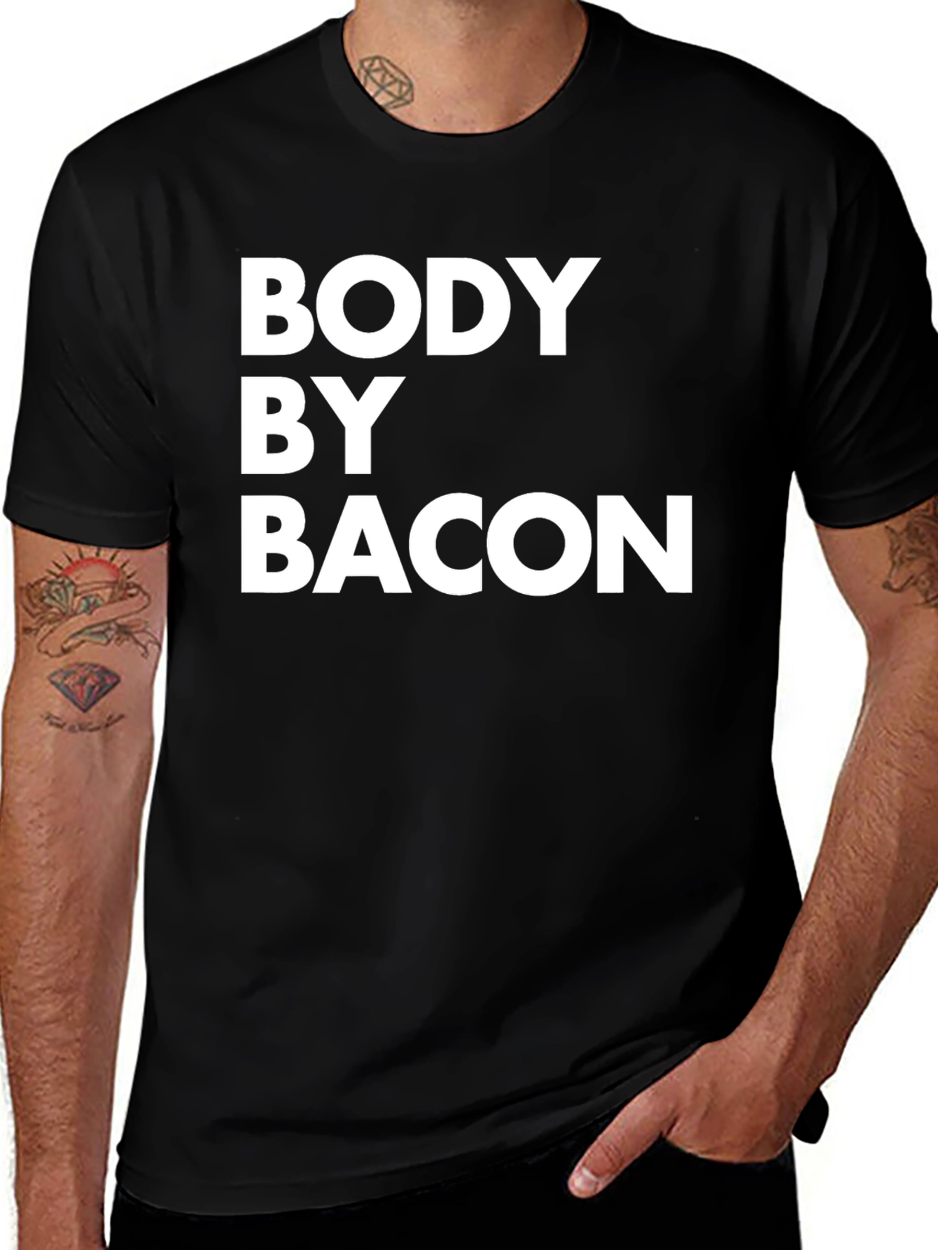 Variant 11 of Body By Bacon Black T-Shirt - Funny Foodie Tee