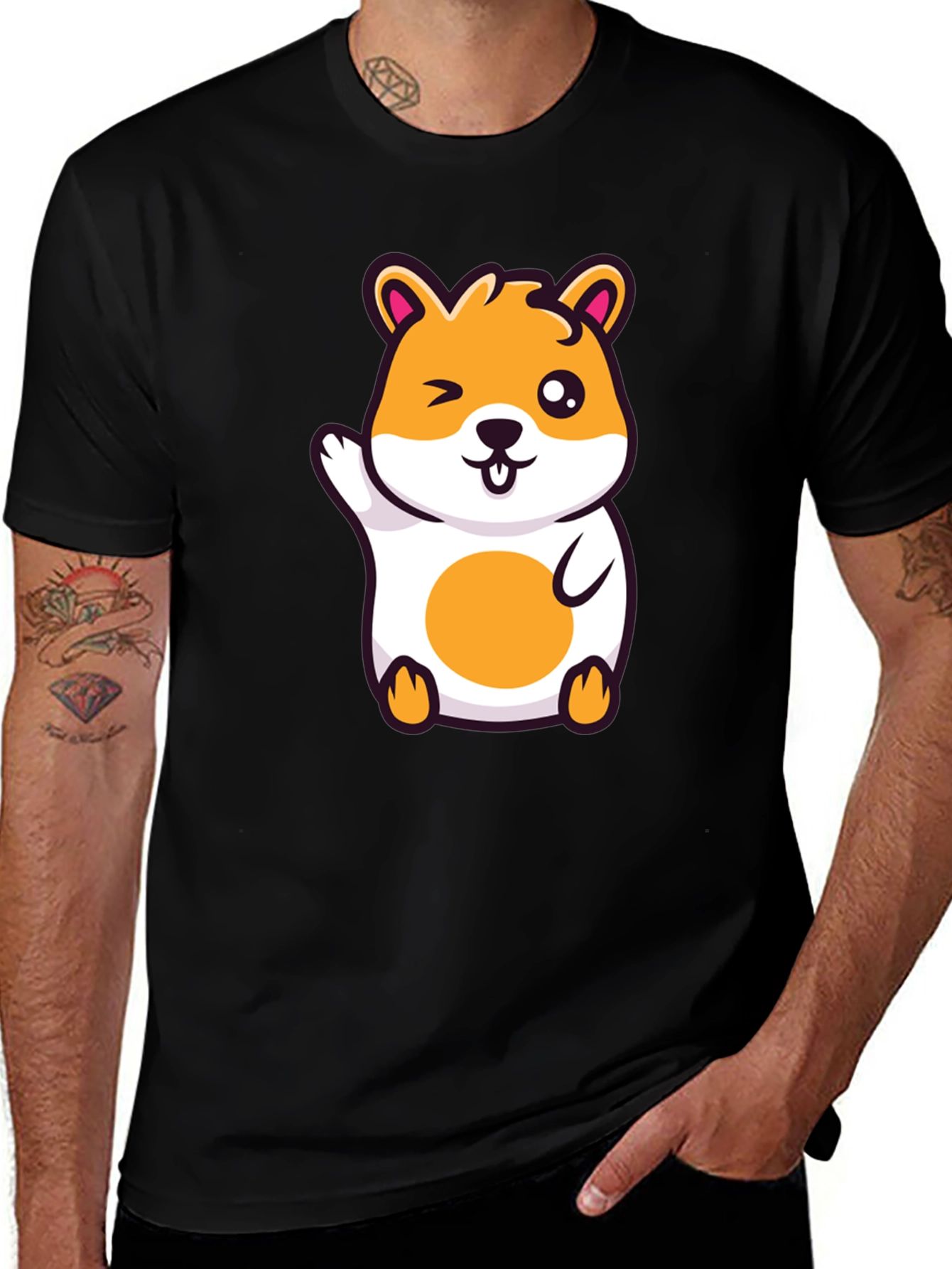 Variant 9 of Cute Hamster Graphic Black T-Shirt