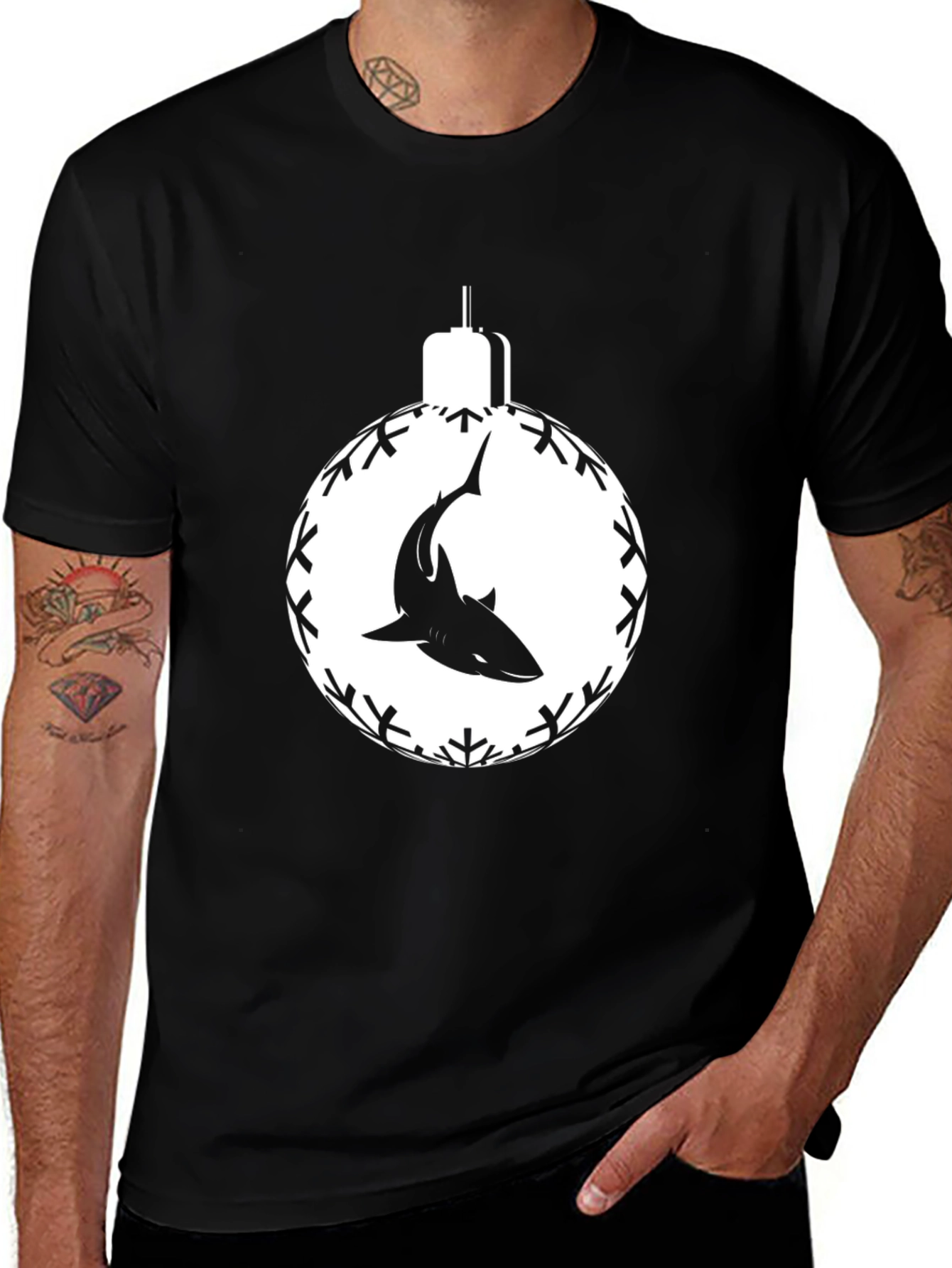 Variant 24 of Shark Christmas Ornament Black T-Shirt