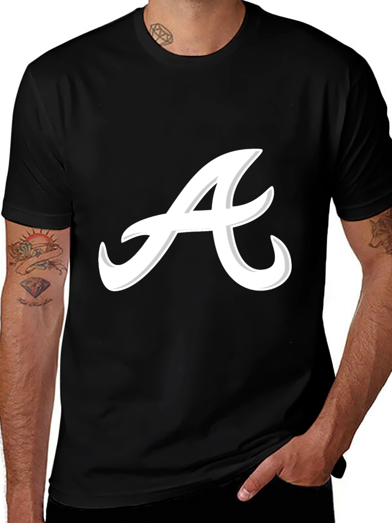 Stylish Black Tee with Script 'A' Design