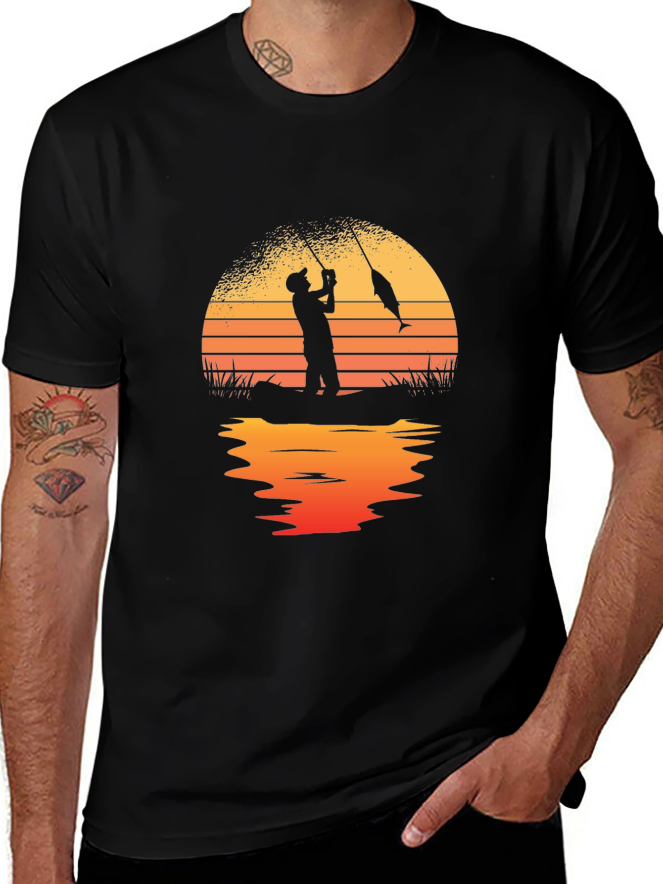 Variant 29 of Fisherman Sunset Black Graphic T-Shirt