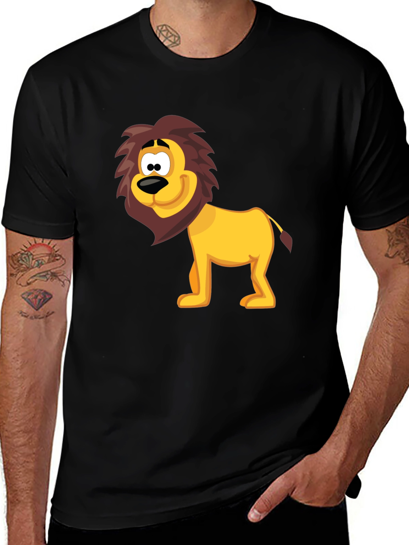 Variant 6 of Cartoon Lion Graphic Tee - Fun Black T-Shirt