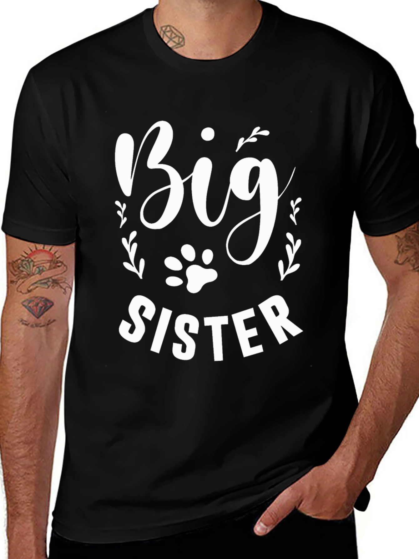 Big Sister Dog Paw Print Tee - New Sibling Gift!