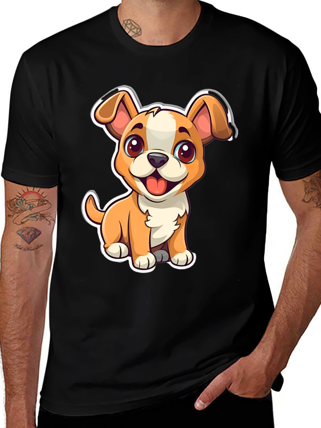 Variant 9 of Cute Cartoon Dog Graphic Tee - Black Unisex T-Shirt