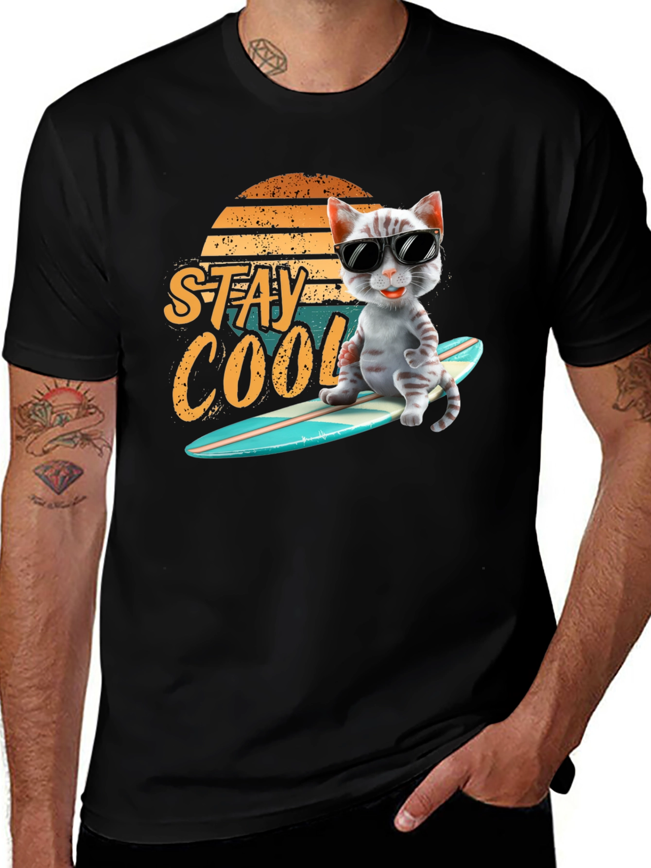 Variant 19 of Cool Cat Surfing T-Shirt - Stay Cool Design