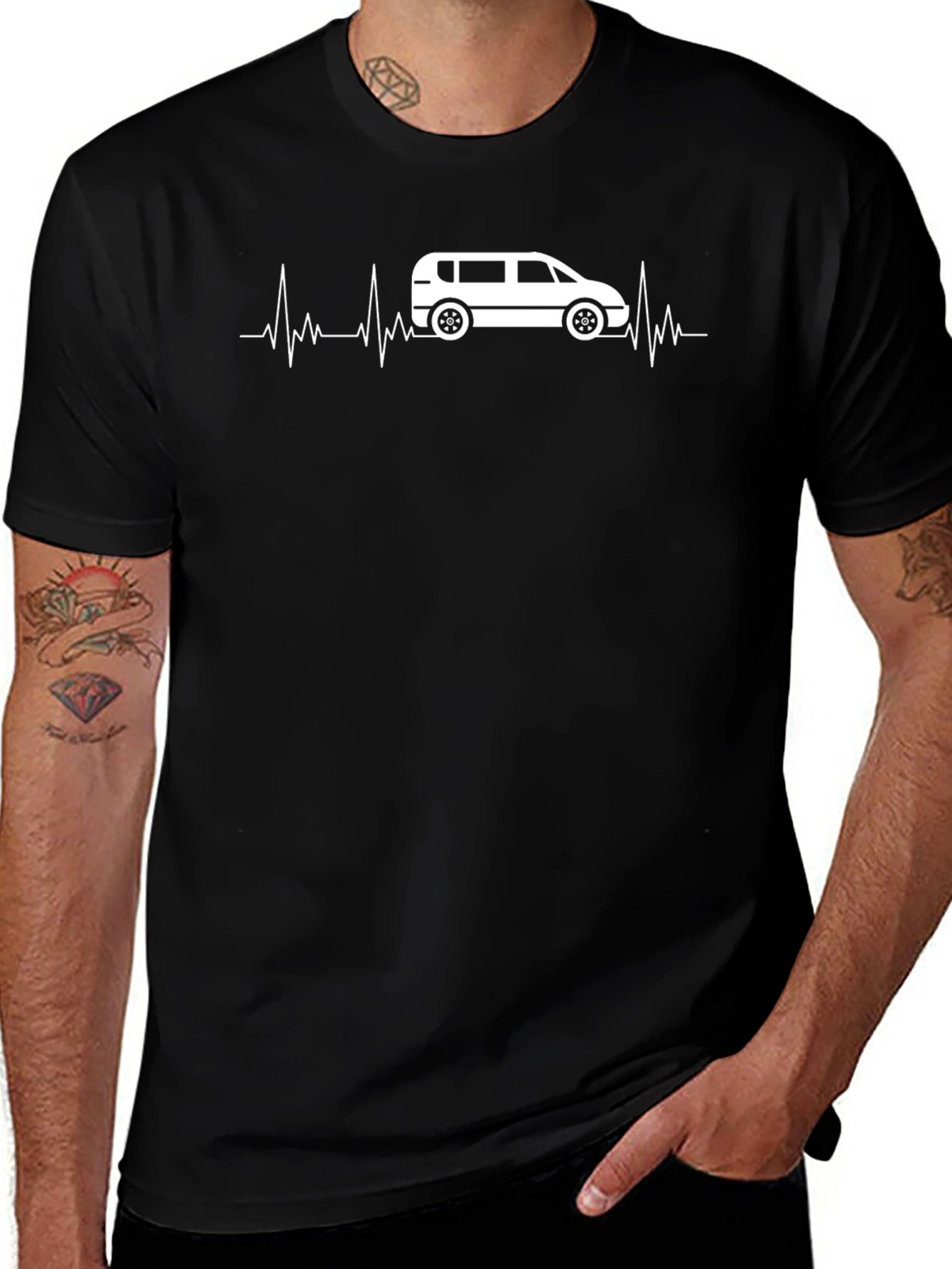 Variant 21 of Van Life Heartbeat T-Shirt - Black Graphic Tee