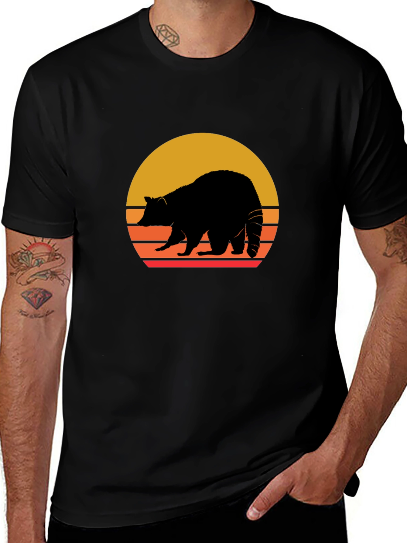 Variant 28 of Retro Raccoon Silhouette T-Shirt - Black