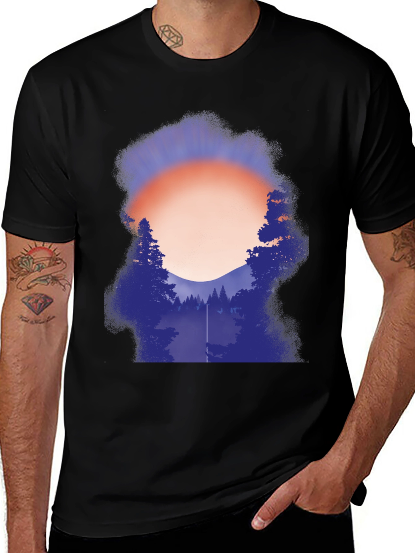 Variant 10 of Sunset Mountain Graphic Tee - Soft Black Cotton