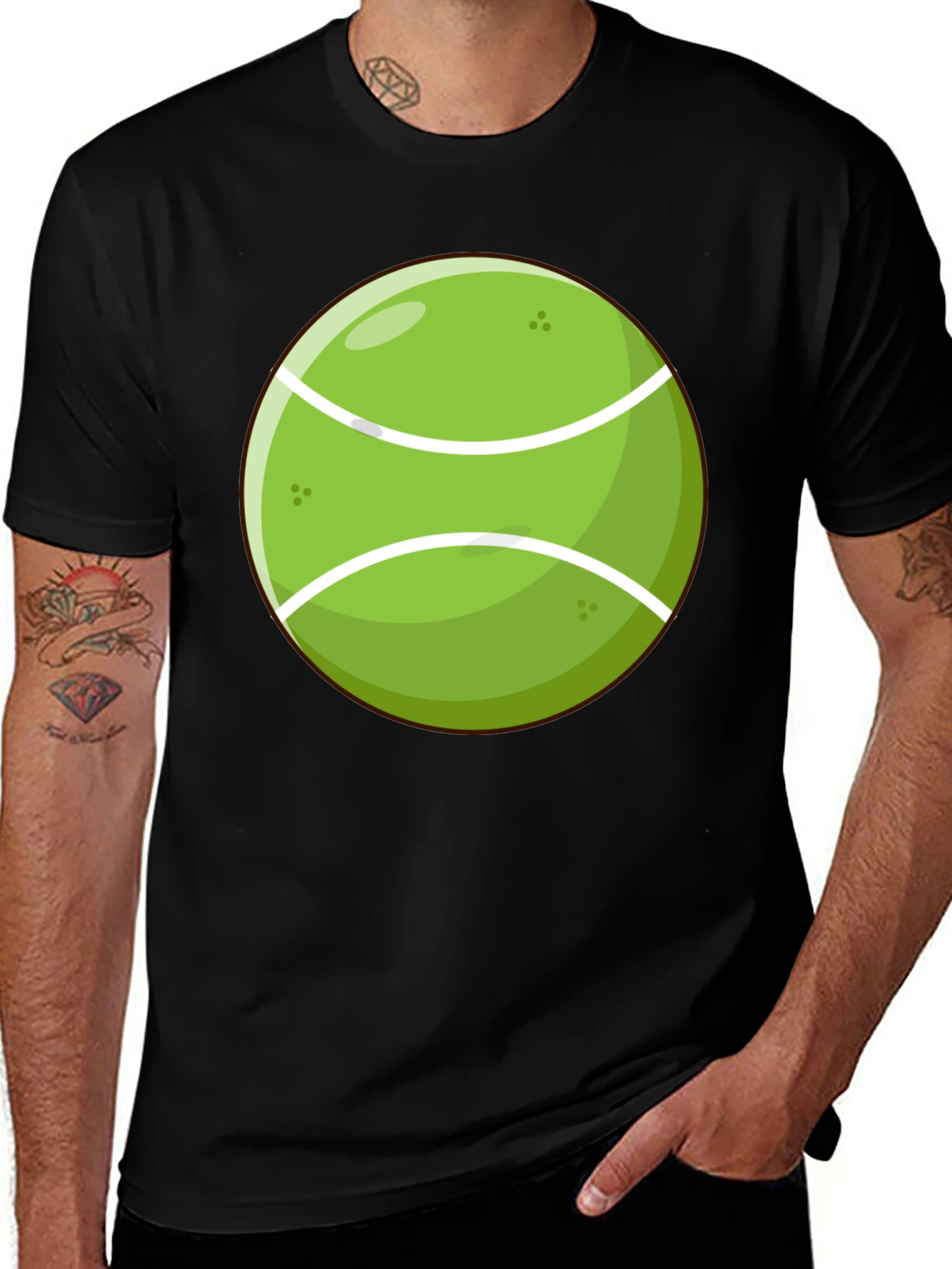 Tennis Ball Graphic Tee - Black Cotton Shirt