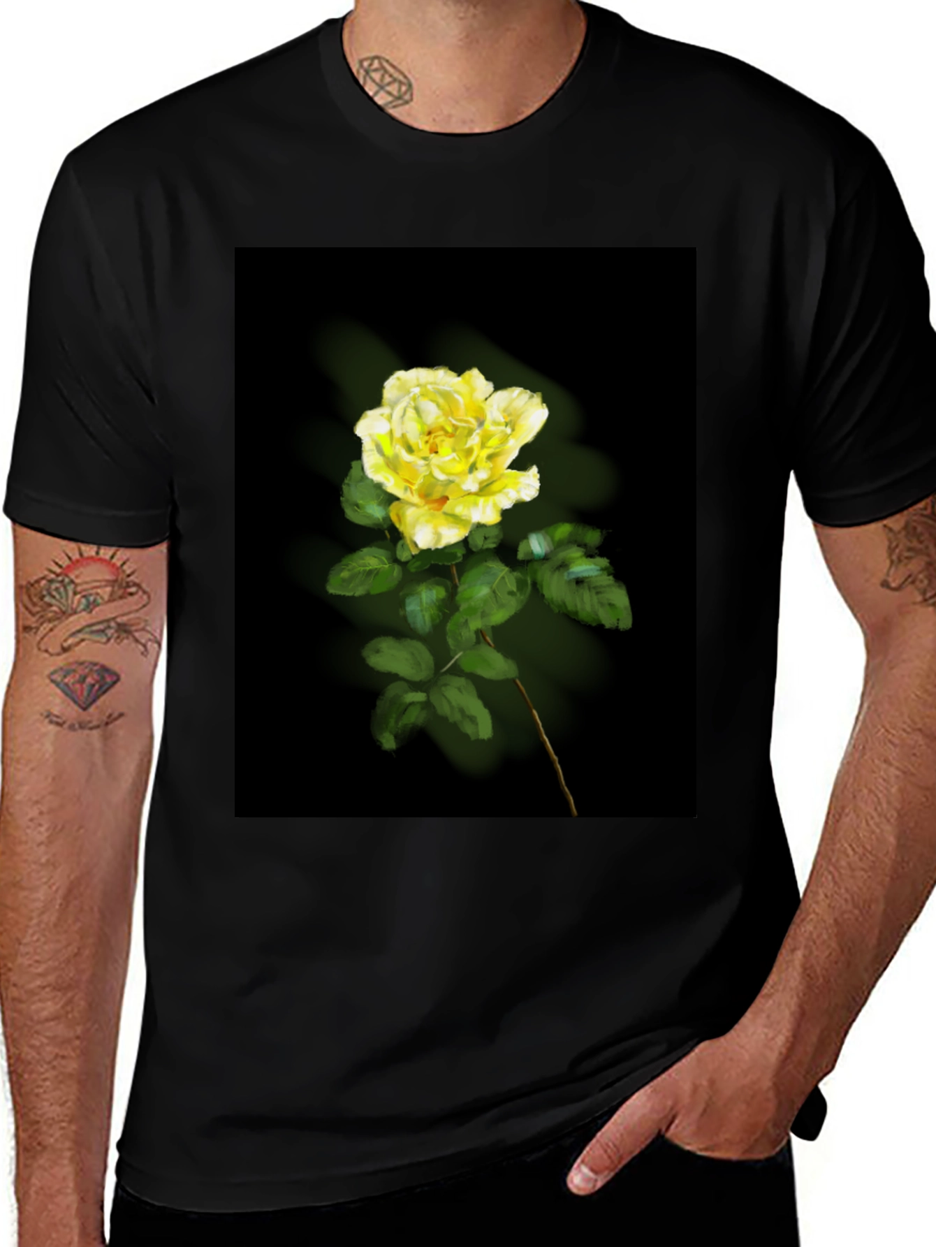 Variant 26 of Yellow Rose Graphic Black T-Shirt