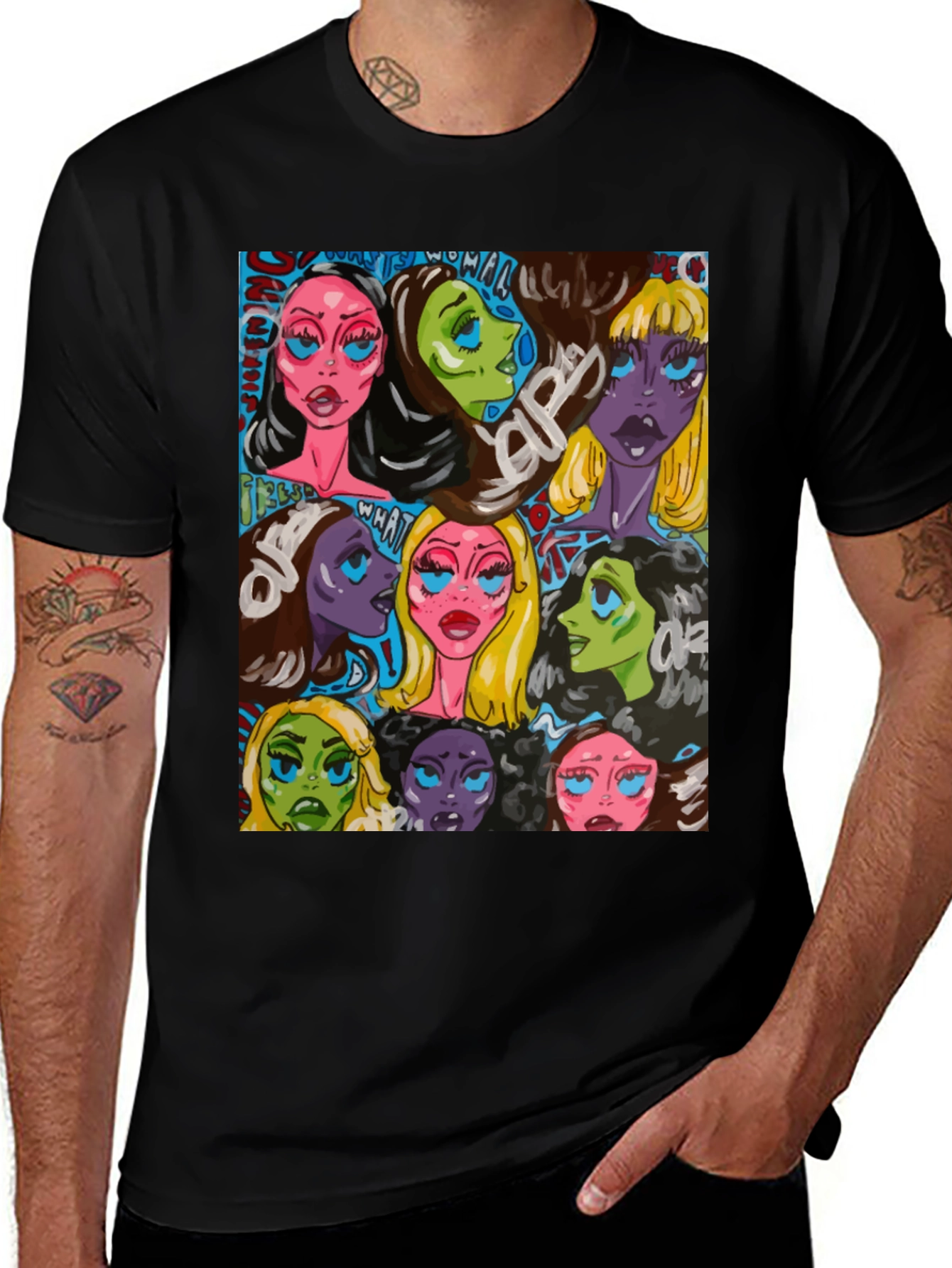 Variant 9 of Bold Graphic Print Tee - Colorful Faces