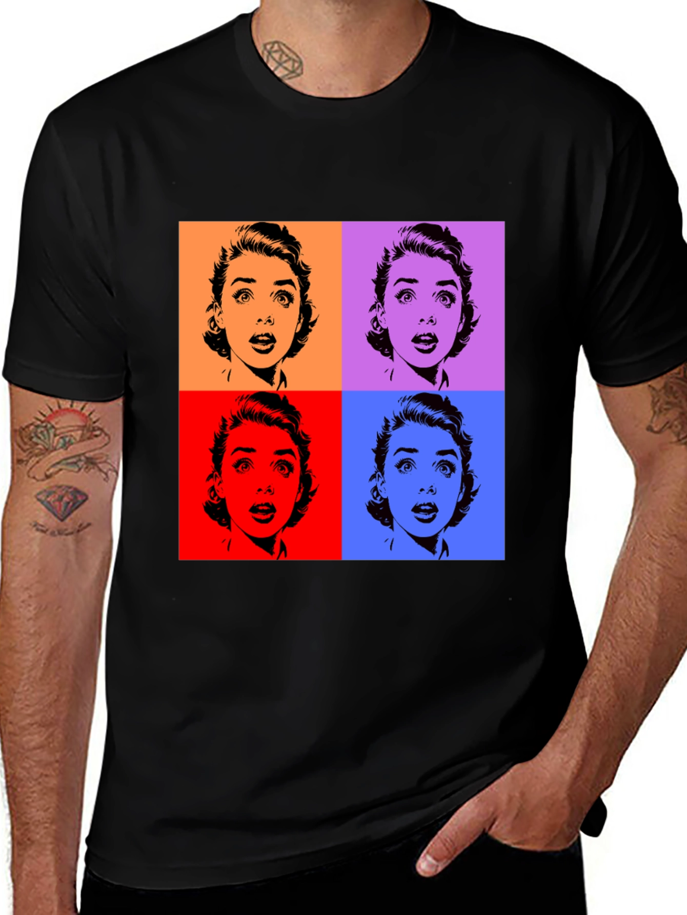 Variant 11 of Pop Art T-Shirt - Black Audrey Hepburn Style Tee