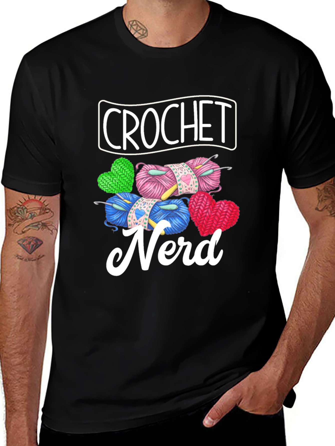 Variant 17 of Crochet Nerd Graphic T-Shirt - Knitted Yarn Heart Design