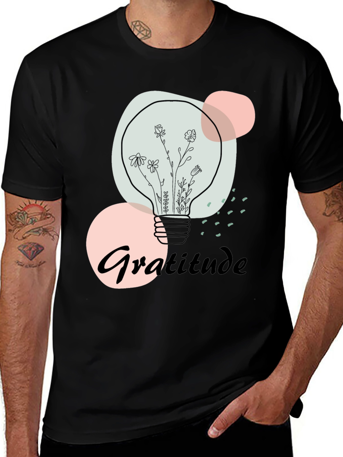 Variant 13 of Gratitude Graphic Tee - Floral Lightbulb Design