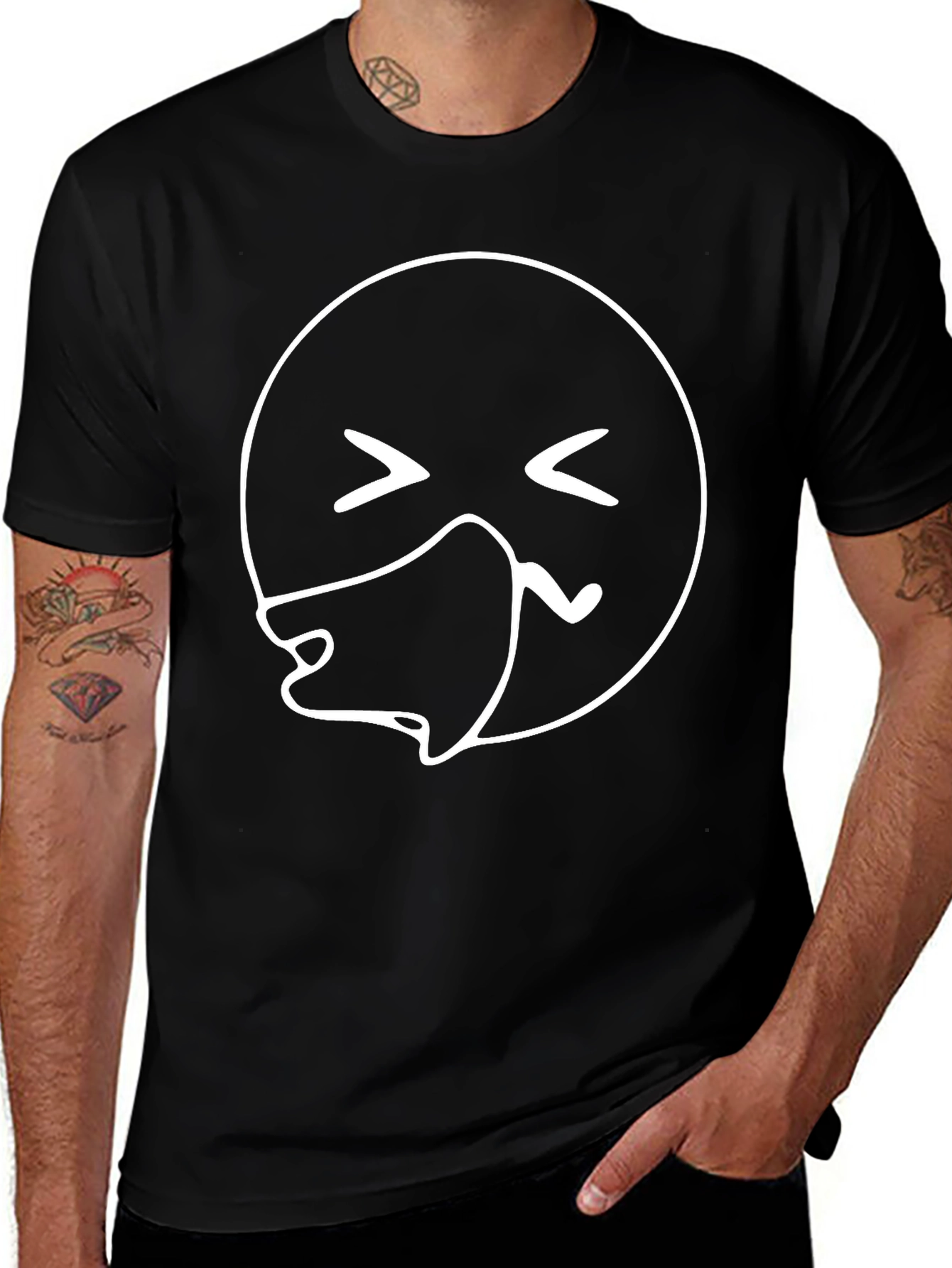 Sick Emoji Graphic Tee - Black Casual T-Shirt