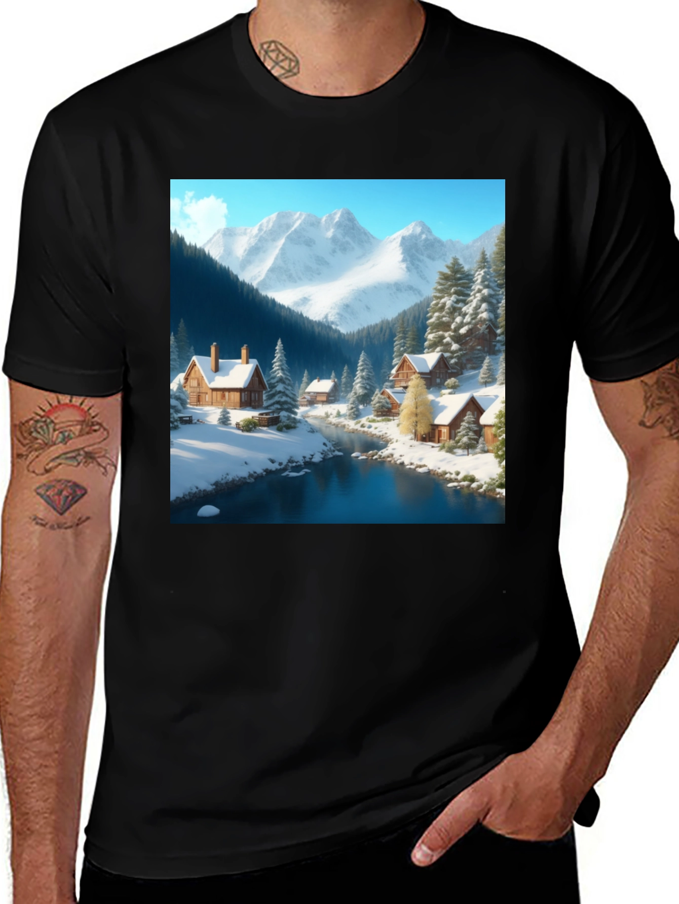 Variant 12 of Winter Cabin Scene Graphic Tee