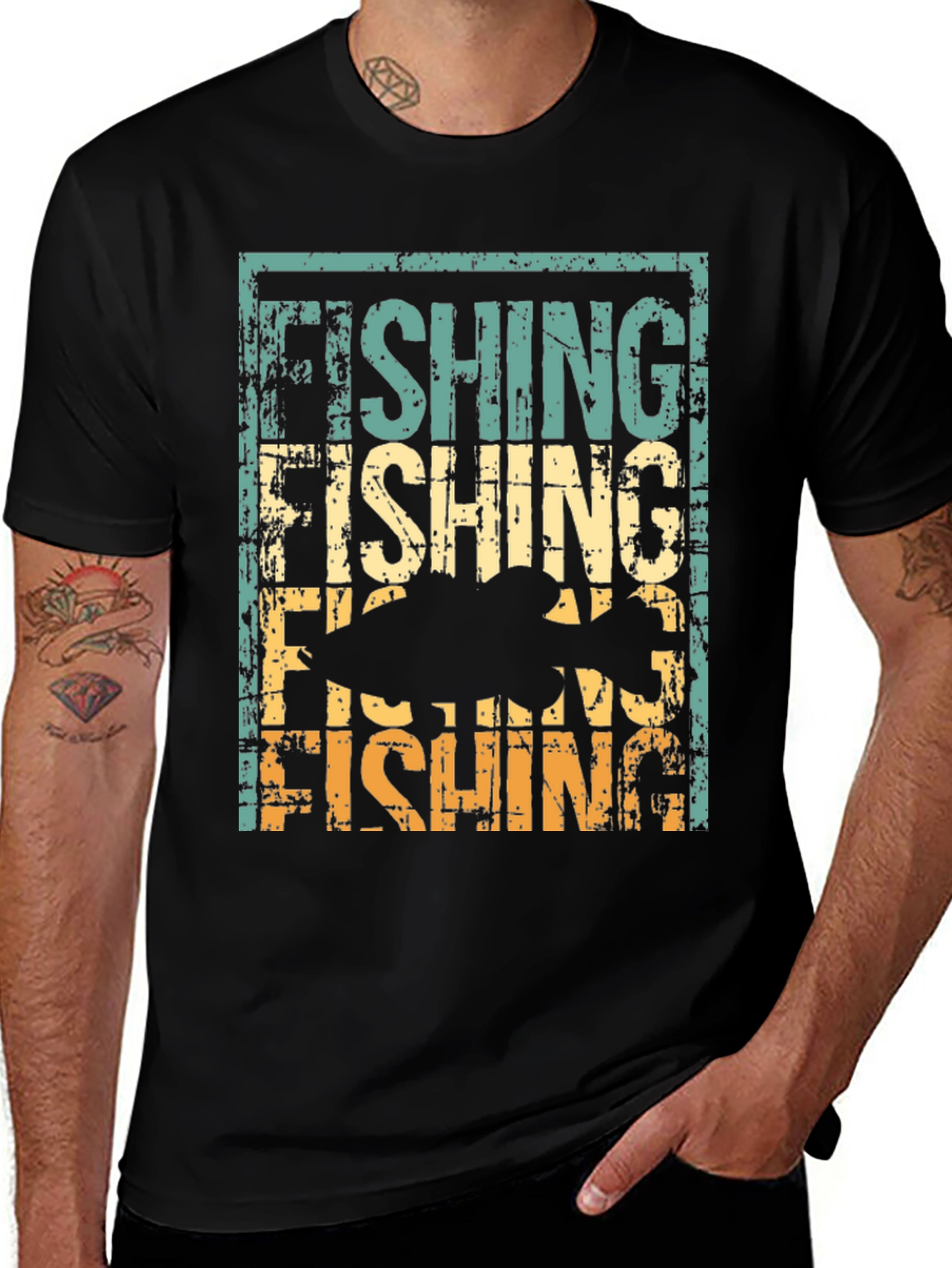 Retro Fishing T-Shirt - Distressed Fish Design