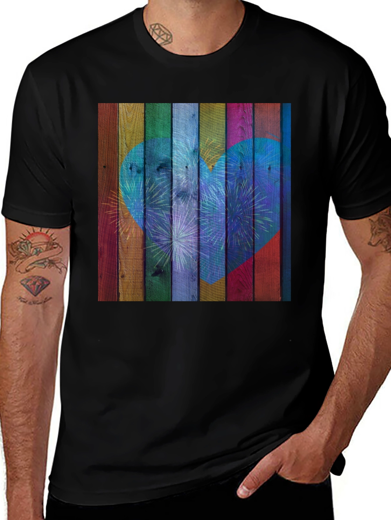 Variant 29 of Rainbow Heart Woodgrain Tee