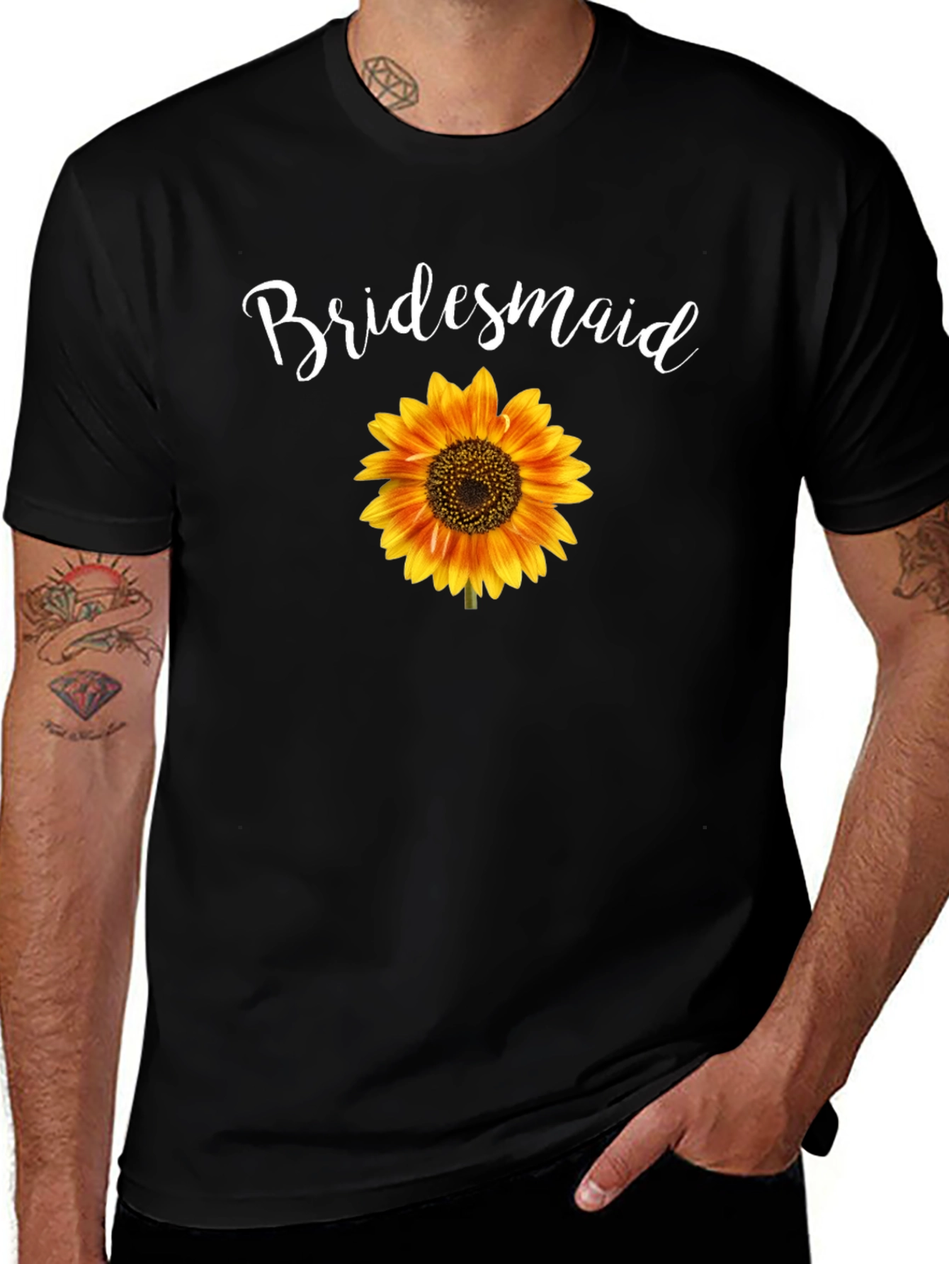 Bridesmaid Sunflower Graphic Tee - Black