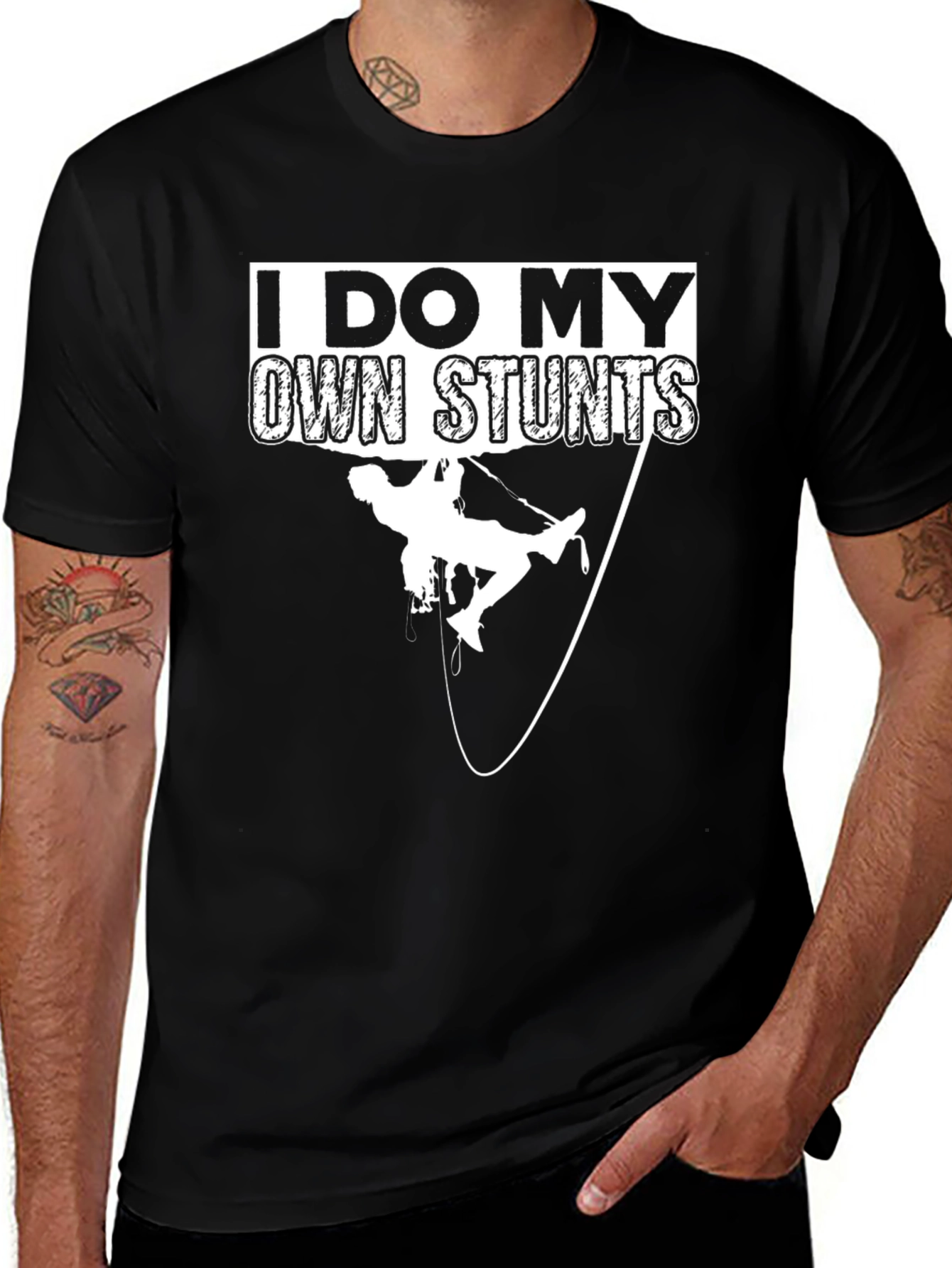 Variant 30 of I Do My Own Stunts Rock Climbing Black T-Shirt