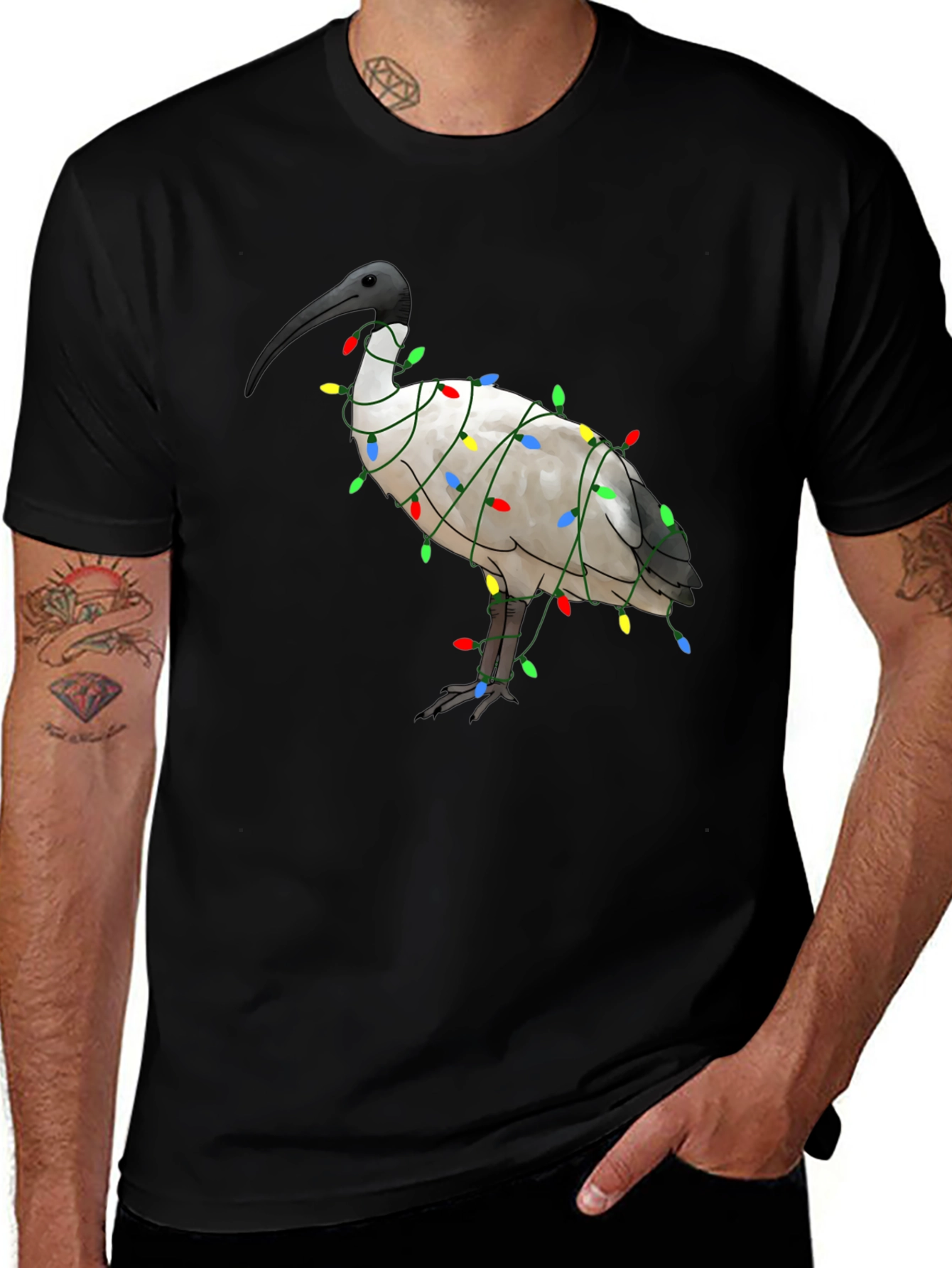 Variant 16 of Ibis Bird Christmas Lights T-Shirt - Holiday Apparel