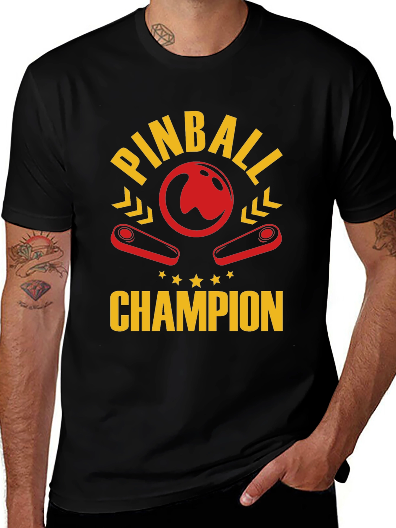 Variant 10 of Pinball Champion Black Graphic T-Shirt