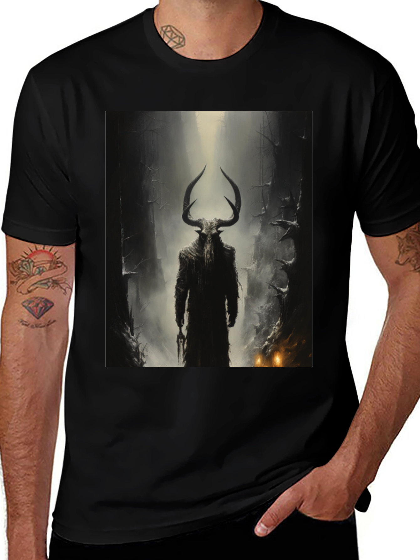Variant 3 of Mystic Horned Figure Graphic Tee - Black