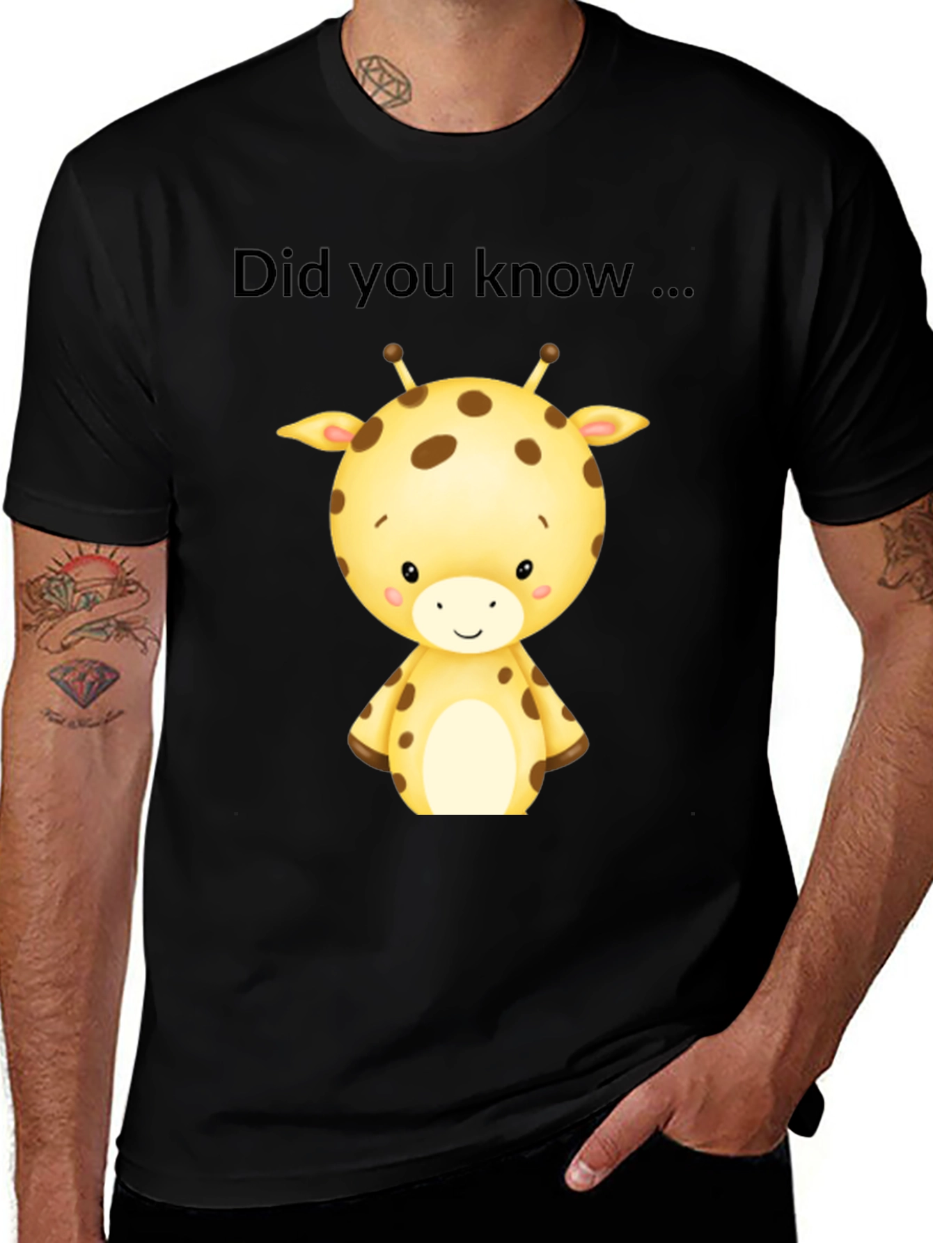 Variant 6 of Cute Giraffe Did You Know Black T-Shirt