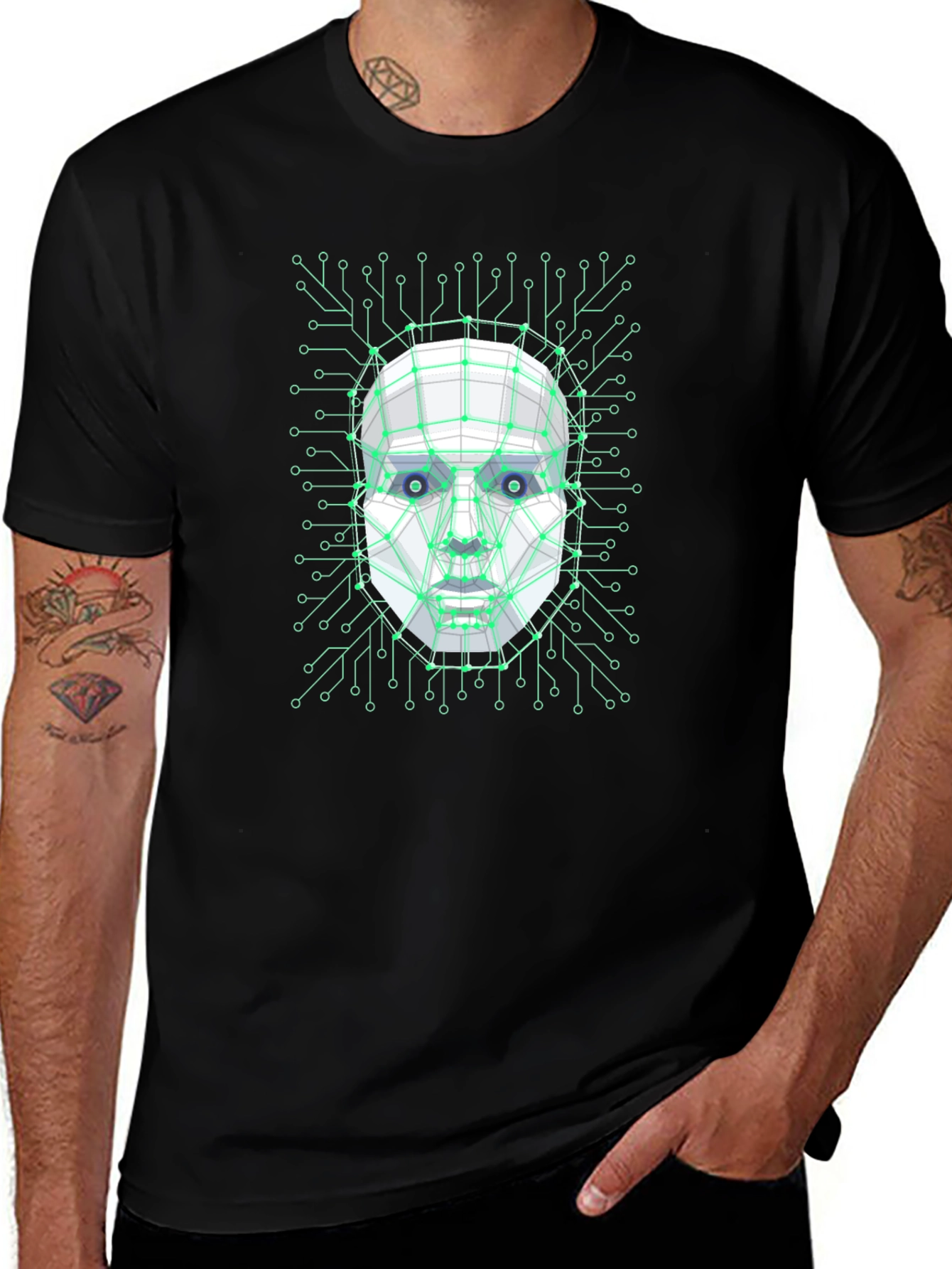 Variant 20 of Cybernetic Face T-Shirt - Futuristic Design