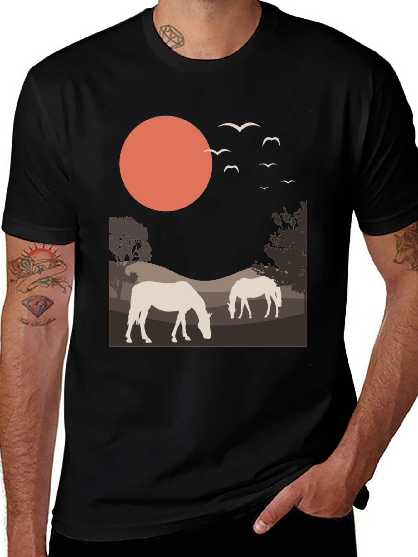 Variant 18 of Sunset Horse Graphic Tee - Nature Lover Shirt