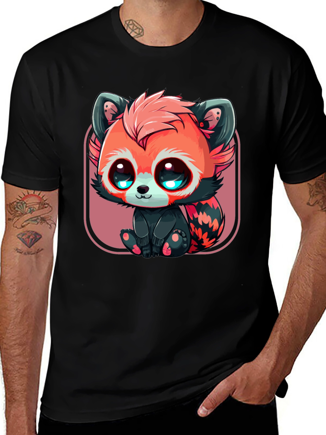 Variant 30 of Cute Red Panda Cartoon Graphic Tee - Black Unisex T-Shirt