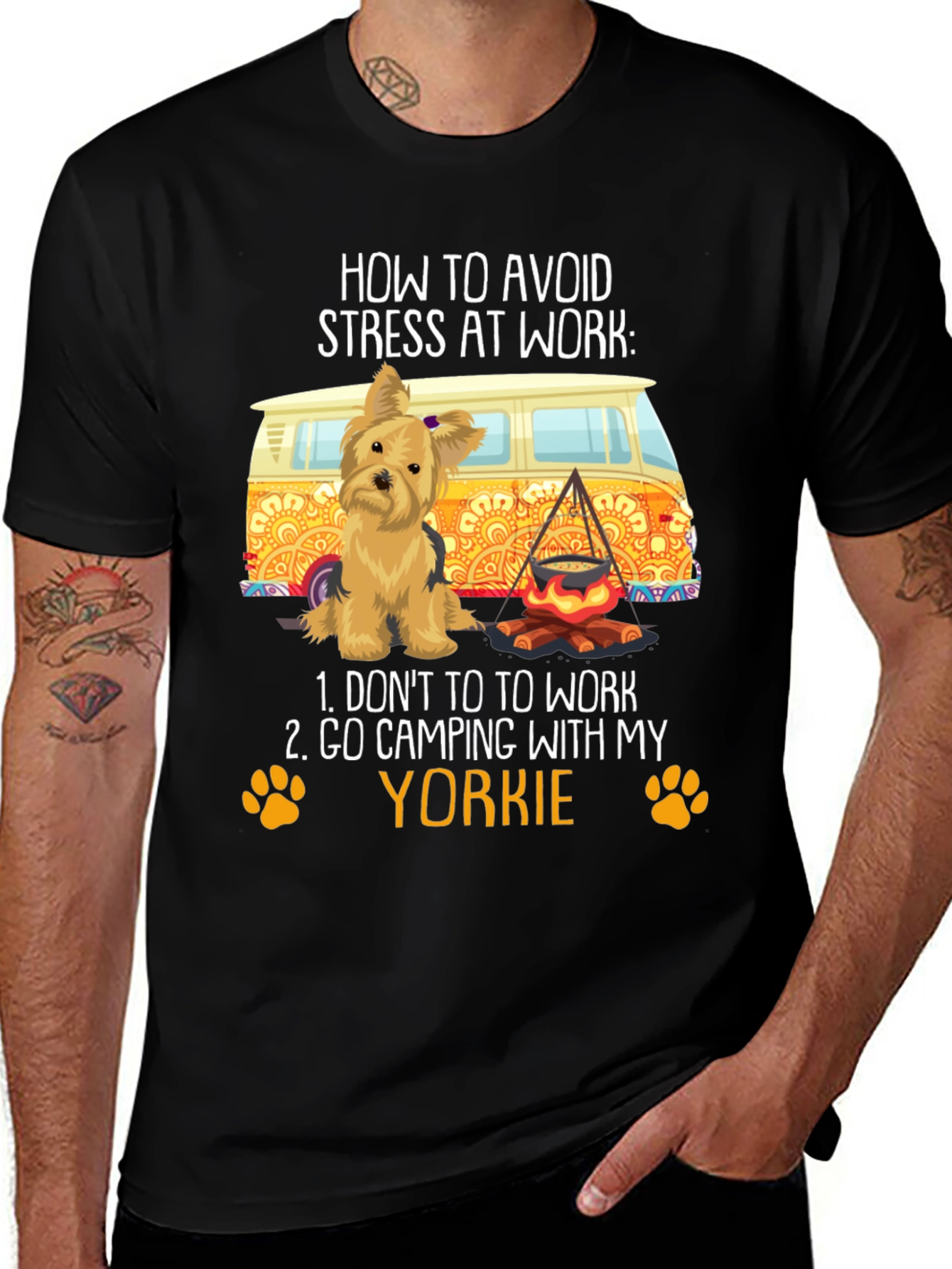 How to Avoid Stress Yorkie Camping T-Shirt