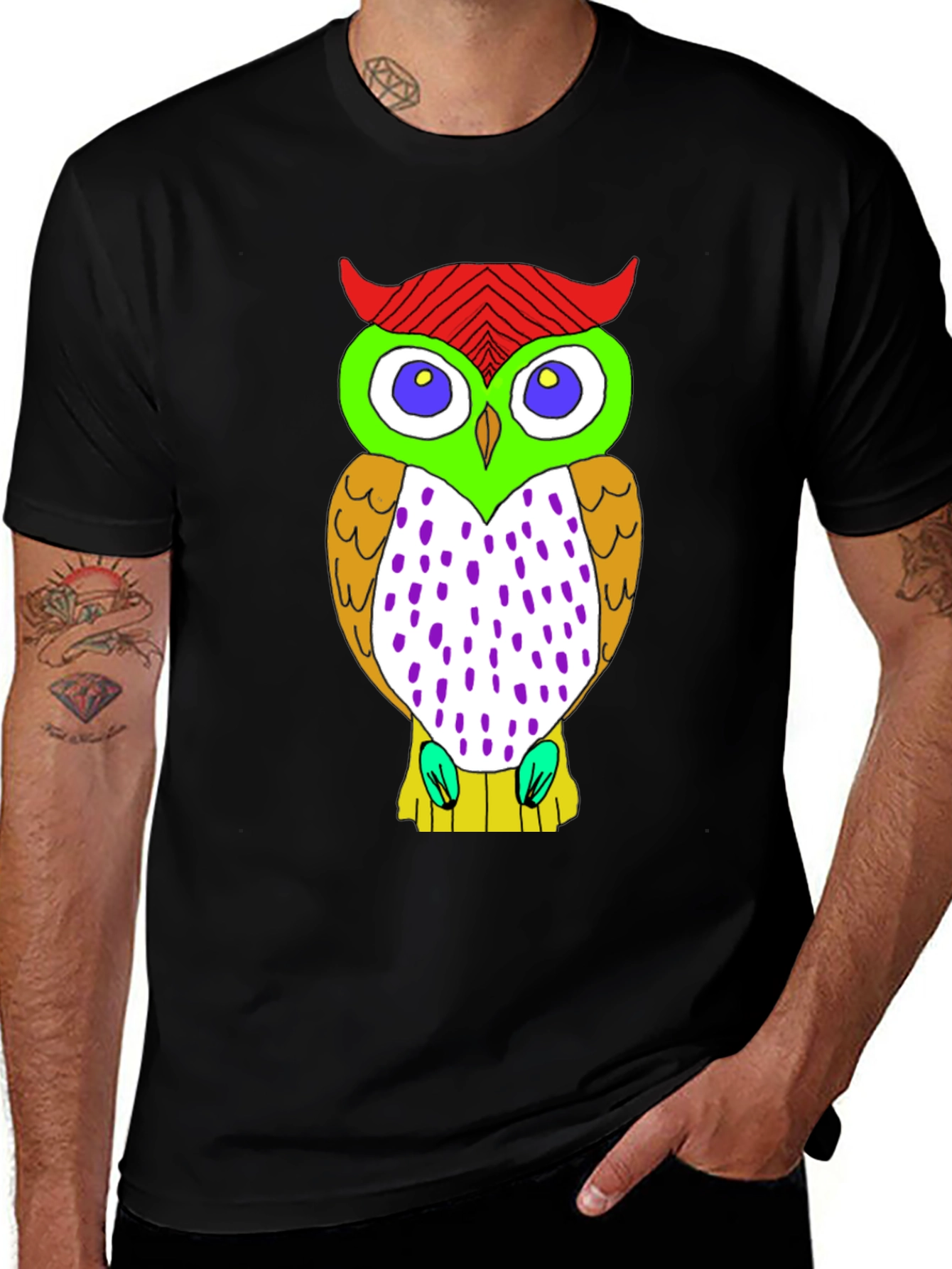 Variant 19 of Fun Owl Graphic Print Black T-Shirt