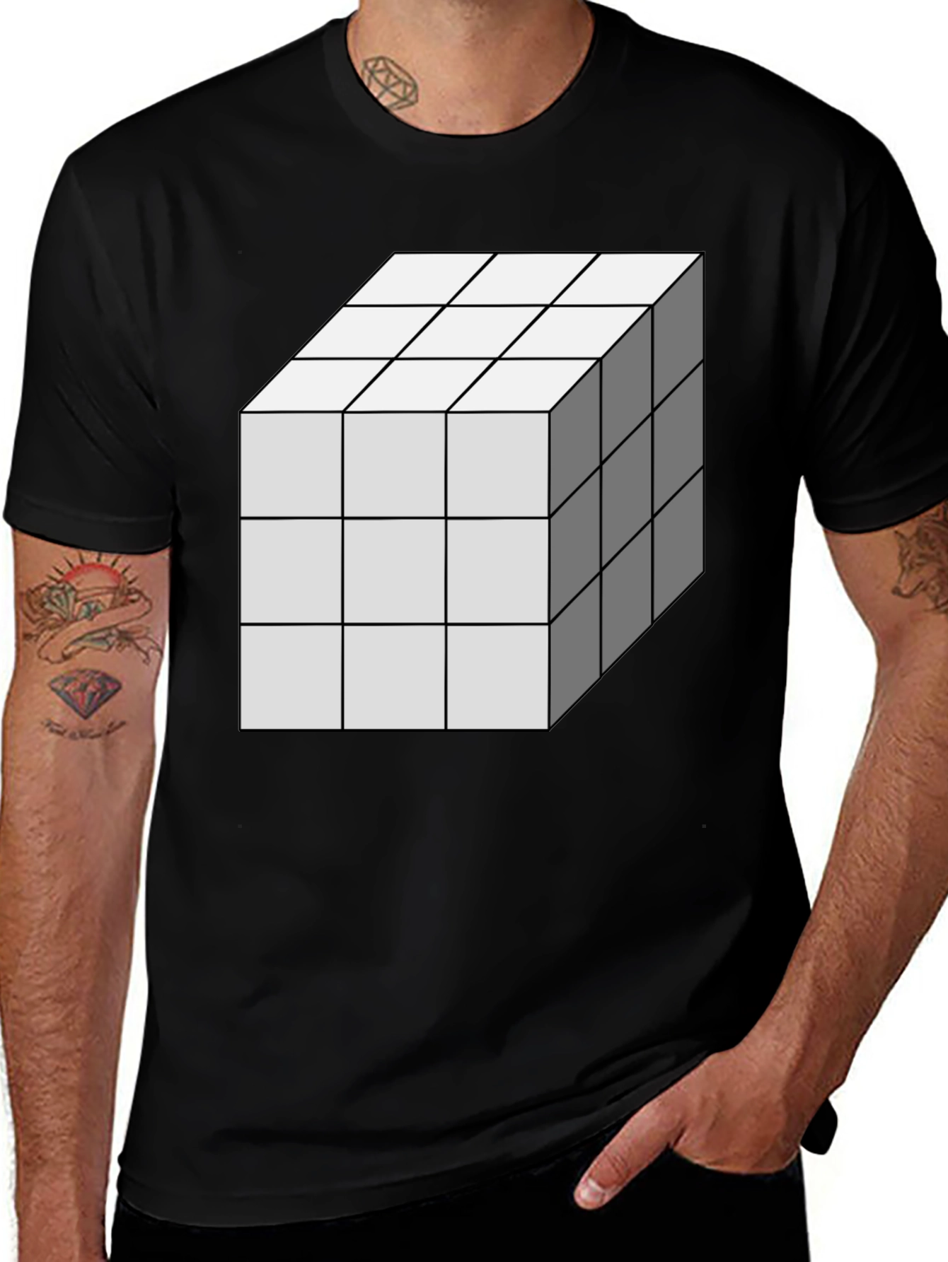Variant 28 of Geometric Cube Graphic Tee - Men's Black T-Shirt