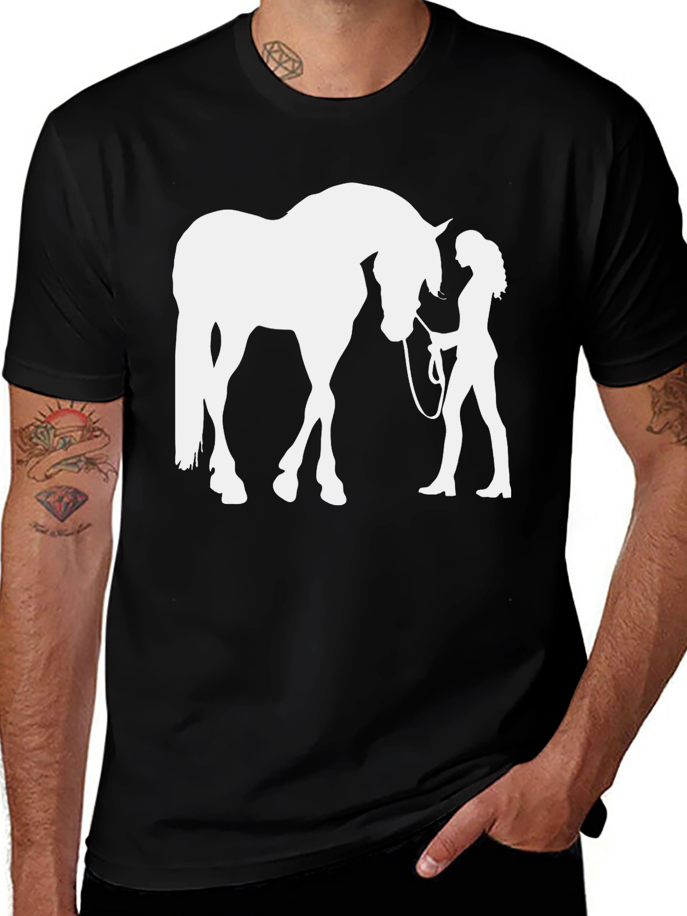 Horse and Rider Graphic Tee - Black Cotton Blend
